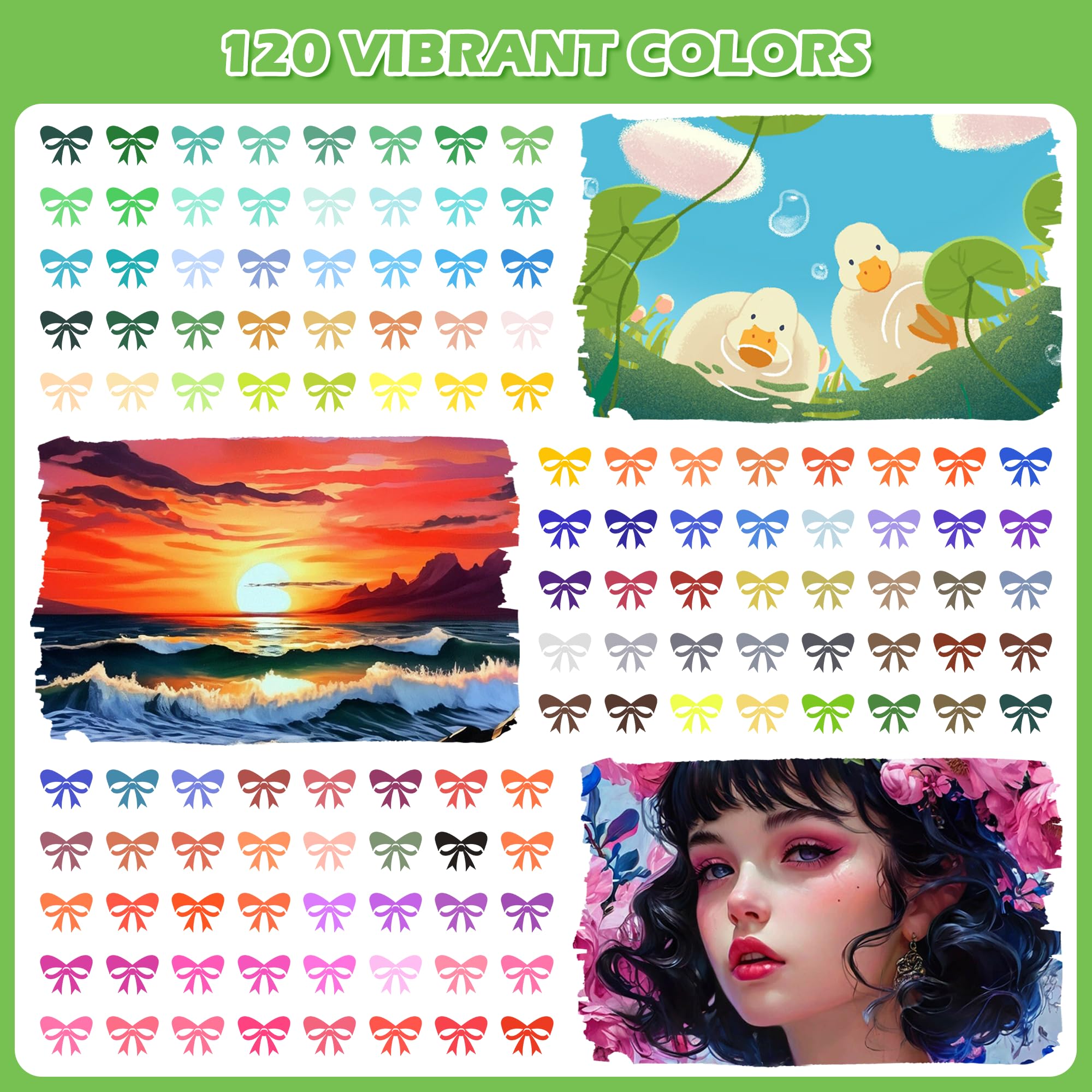 Art Markers Dual Brush Pens - 120 Colors Fine&Brush Dual Tip Water-Based Markers for Adult Coloring Books No Bleeding Drawing Pens for Calligraphy, Journaling, Sketching, Lettering, Kids Artists Gifts