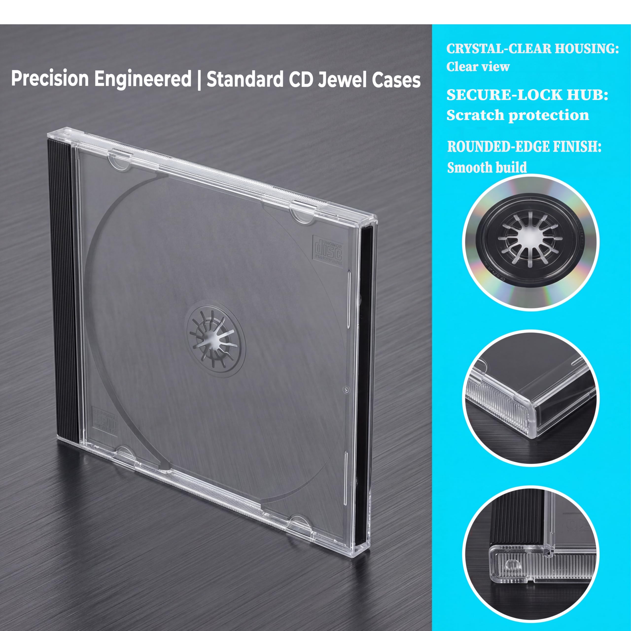 Unomor Clear CD Jewel Cases Standard Size 6 Pack - Plastic CD DVD Replacement Cases, Stackable Disc Organizer with Interlocking Tray for Music Movie Collection and Home Media Storage