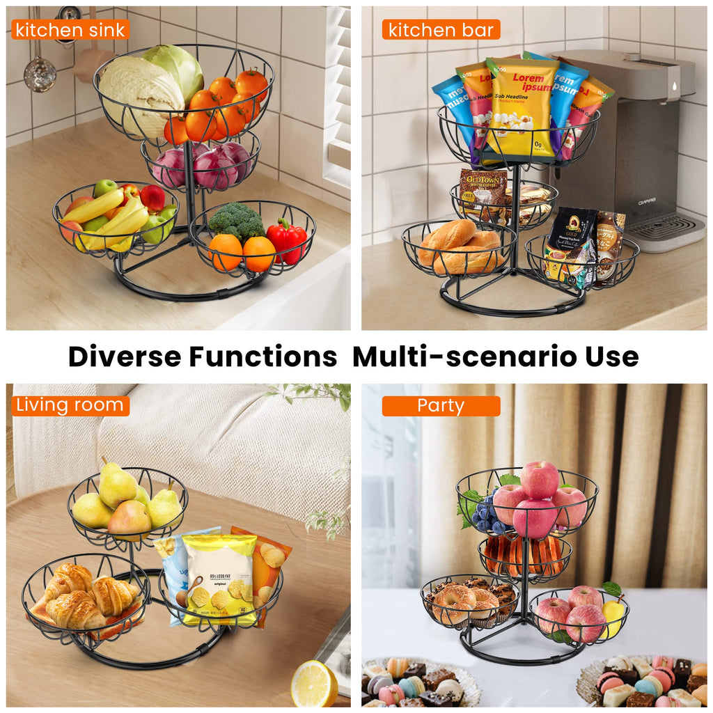 Honeystar 4 Tier Fruit Basket Bowl Fruit Stand Countertop Fruit Bowls for Counter Vegetable Basket Kitchen Organizer and Storage (Black)