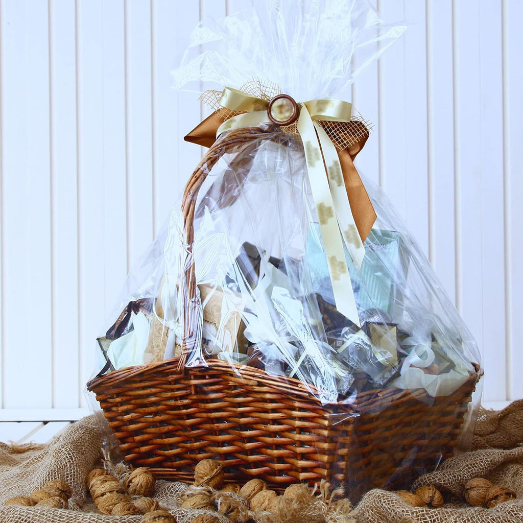 Extra Large Easter Cellophane Bags, 40x50 Inch Clear Cellophane Wrap for Gift Baskets, 10Pcs Jumbo Huge Clear Basket Bags (Ribbon Not Included)
