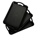 Cedilis 3 Pack Black Serving Trays with Handles,16 x 11IN Rectangular Non Skid Multi-Purpose Plastic OttomanTray for Restaurant, Parties, Coffee Table