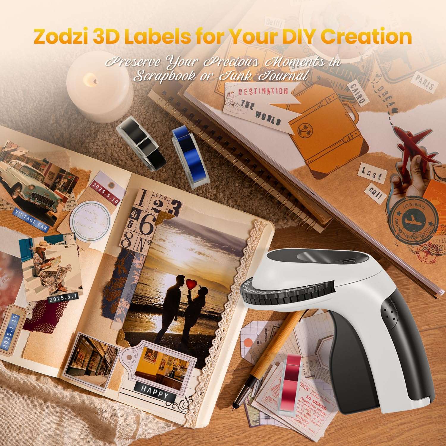 Zodzi Embossing Label Maker,Vintage Embossed Label Makers,Manual Retro Label Maker Machine for Home Office Scrapbook & Printmaking Supplies,Old School Embosser with 3 Rolls 3D Labeler Waterproof Tapes