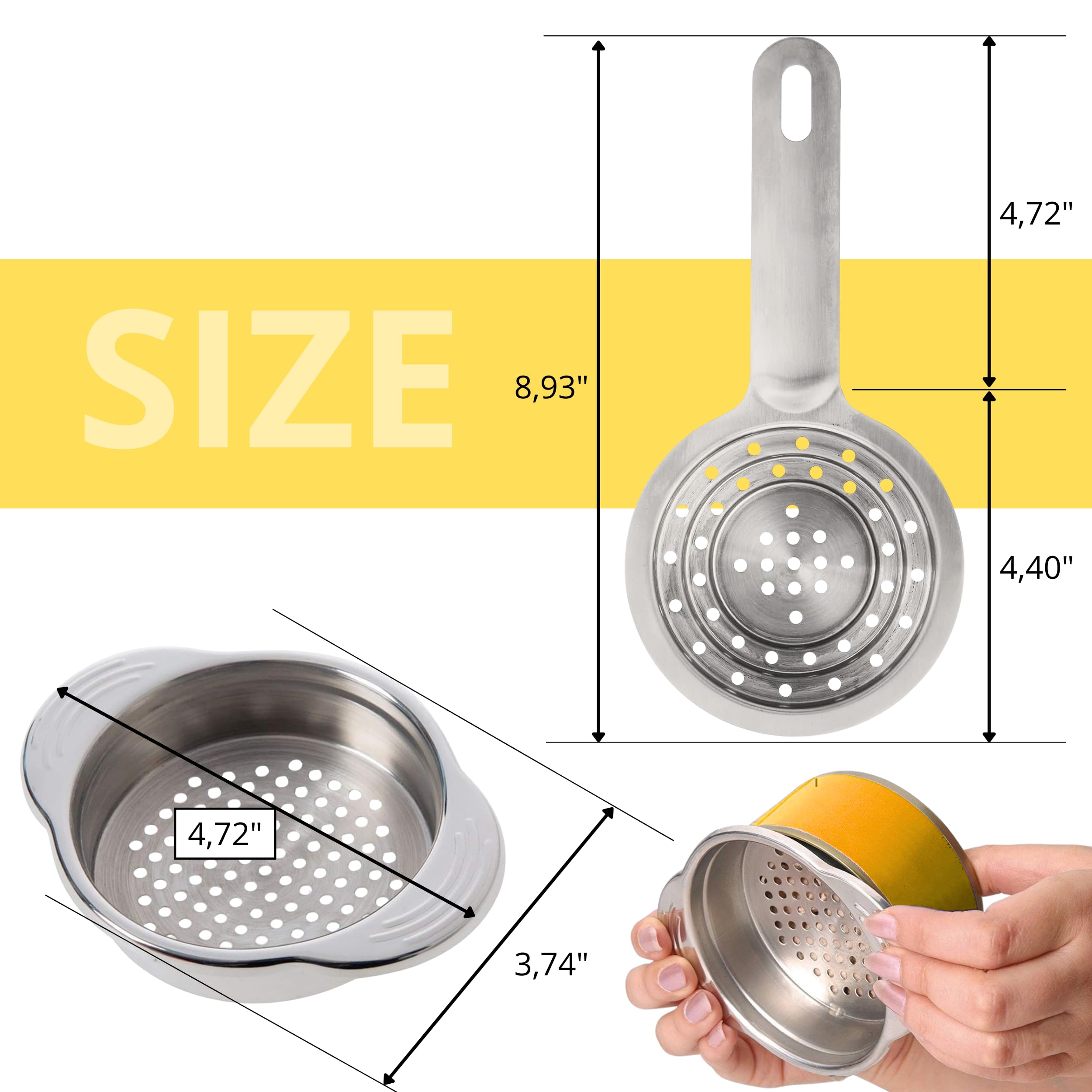Pack of 2 Universal Can Colanders – Multipurpose Food Grade Stainless Colander with Handle for Large and Small Cans Vegetable Fruit Tuna Fish Can Strainer Small Colander Stainless Steel Colander Set