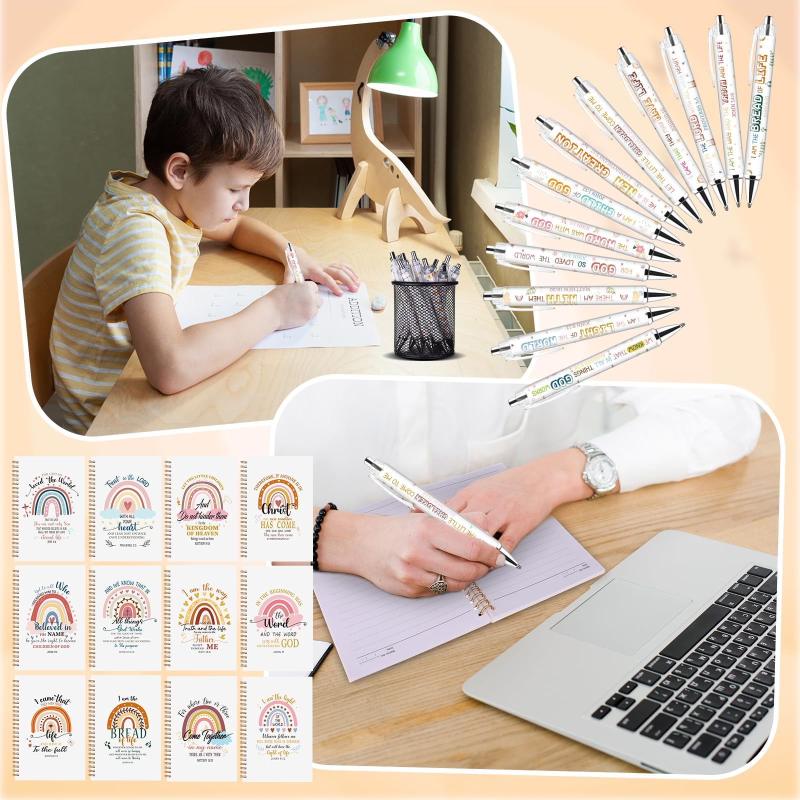 GANGBARU 24 Pcs Christian Gifts Notebooks Bible Verse Ballpoint Pen Religious Spiral Notebook Inspirational Pens Scripture Journals Notepad Bulk for Women Men Church Office Sunday School Supplies