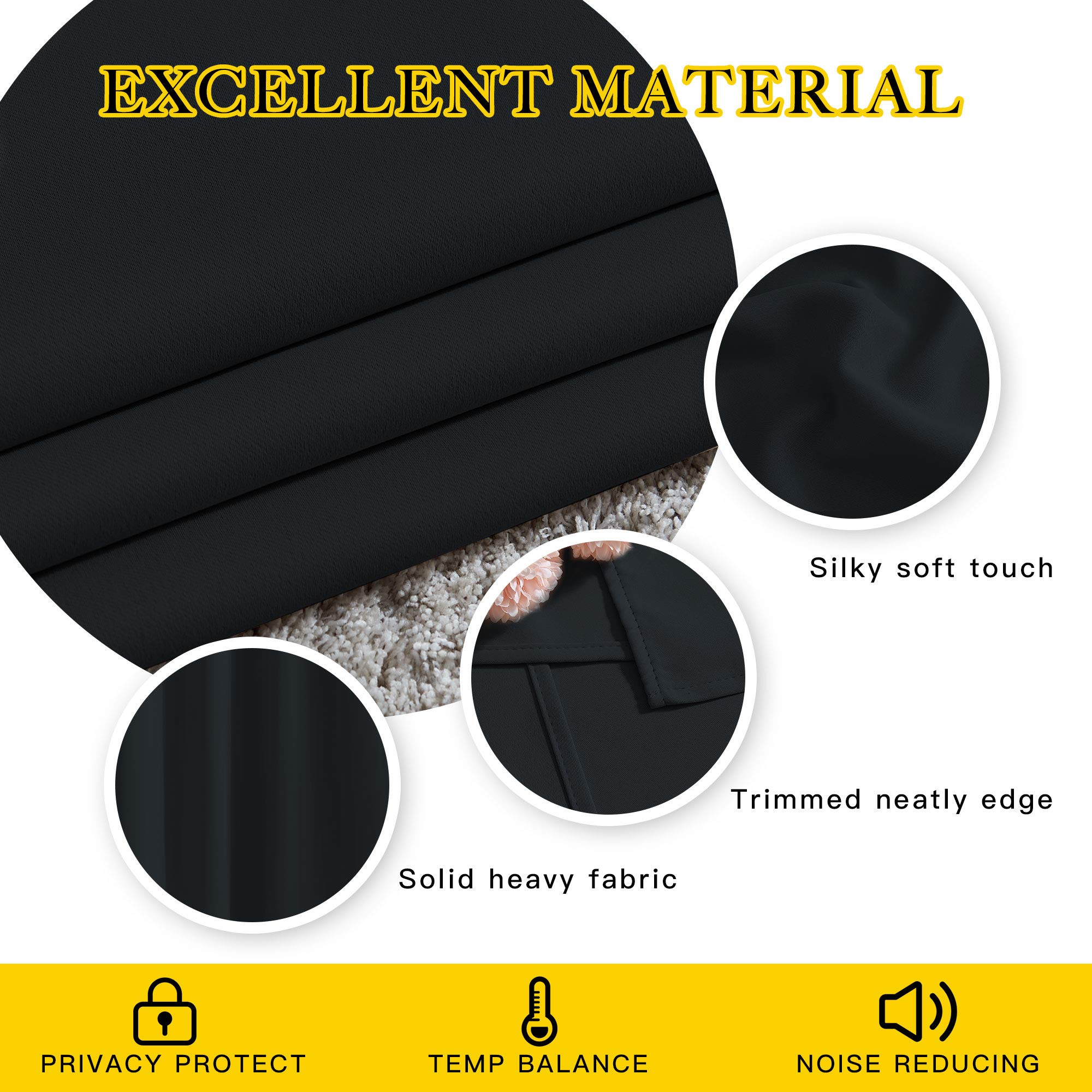 NICETOWN Blackout Curtains 2 Panels - Black Out Curtains 84 Inch Long,Insulated Curtains Room Darkening Grommet Curtains for Bedroom Living Room Windows (52 by 84 Inches,Black,Set of 2)