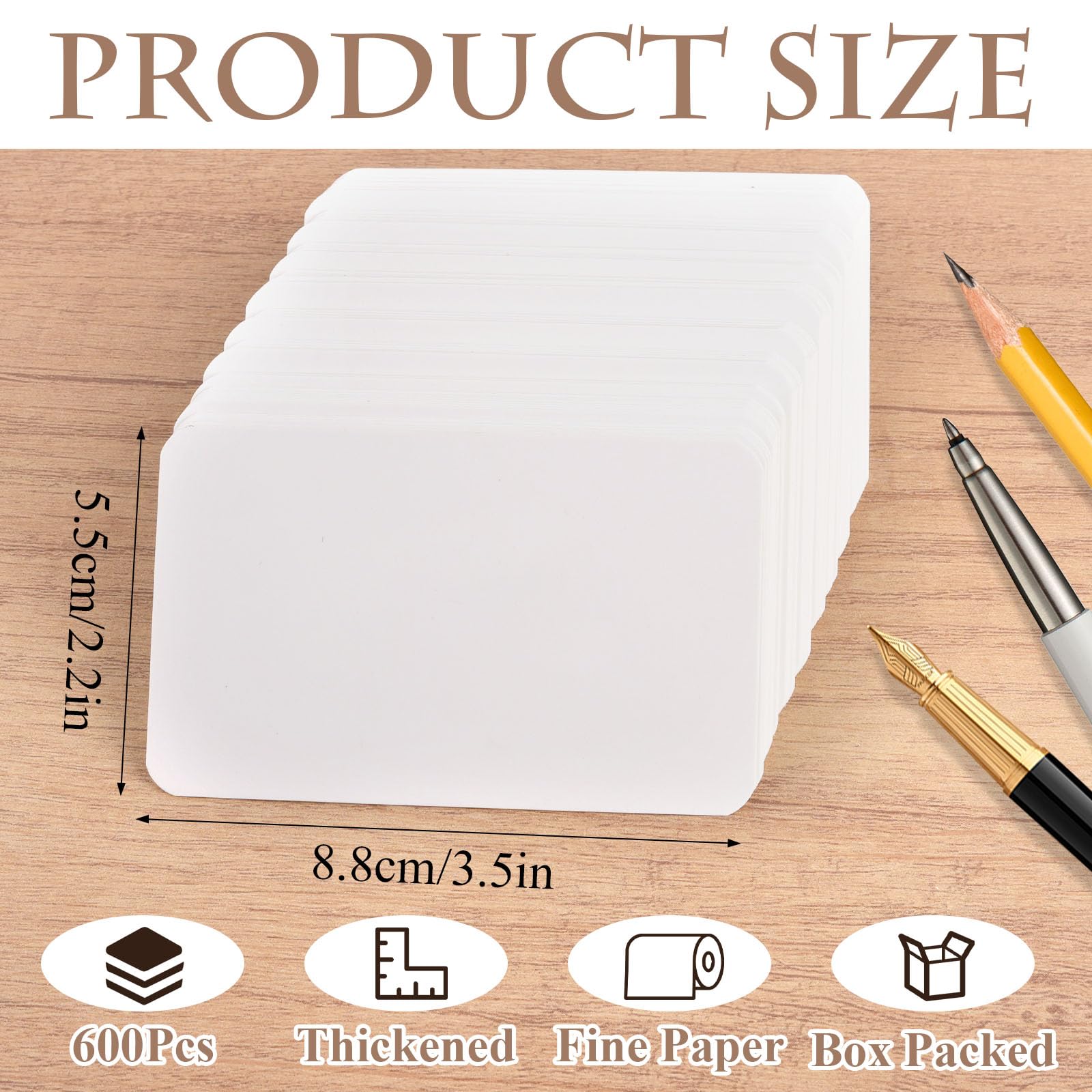 Akamino 600 Pcs Blank Kraft Paper Cards, Premium Blank White Cards Mini Business Card, Small Note Card, Message Vocabulary Card, Index Cards for Festival ThanksgivingThank You, DIY Craft Project