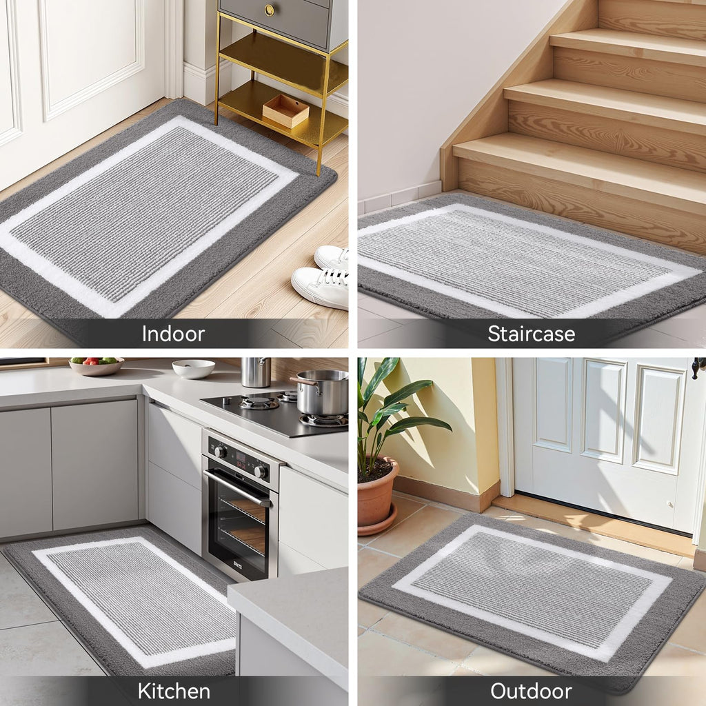 Kitinjoy Indoor Door Mat, Non-Slip Absorbent Mud Trapper Front Door Mats,Washable Durable Door Mats Indoor, Low-Profile Entryway Mat Entrance Mat Indoor, 30"x20",Grey