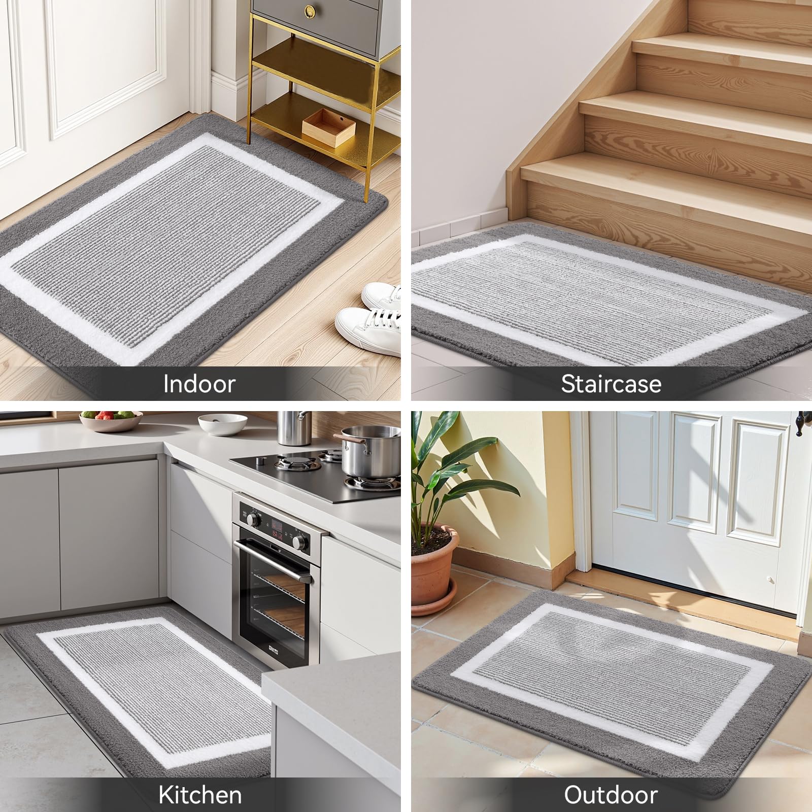 Kitinjoy Indoor Door Mat, Non-Slip Absorbent Mud Trapper Front Door Mats,Washable Durable Door Mats Indoor, Low-Profile Entryway Mat Entrance Mat Indoor, 30"x20",Grey