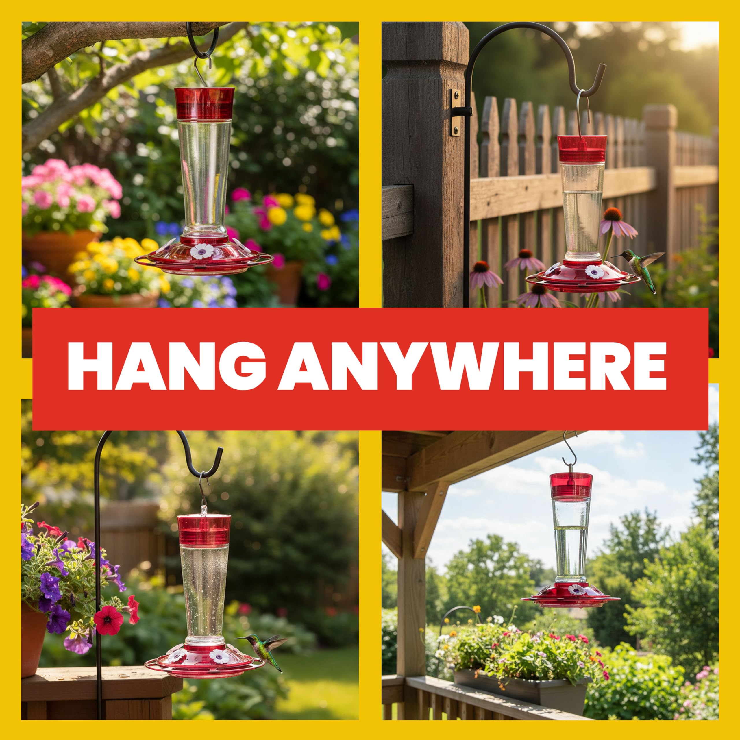 More Birds 35IN-RUB Bird Health Ruby Glass Hummingbird Feeder with Ant Moat - 10 oz