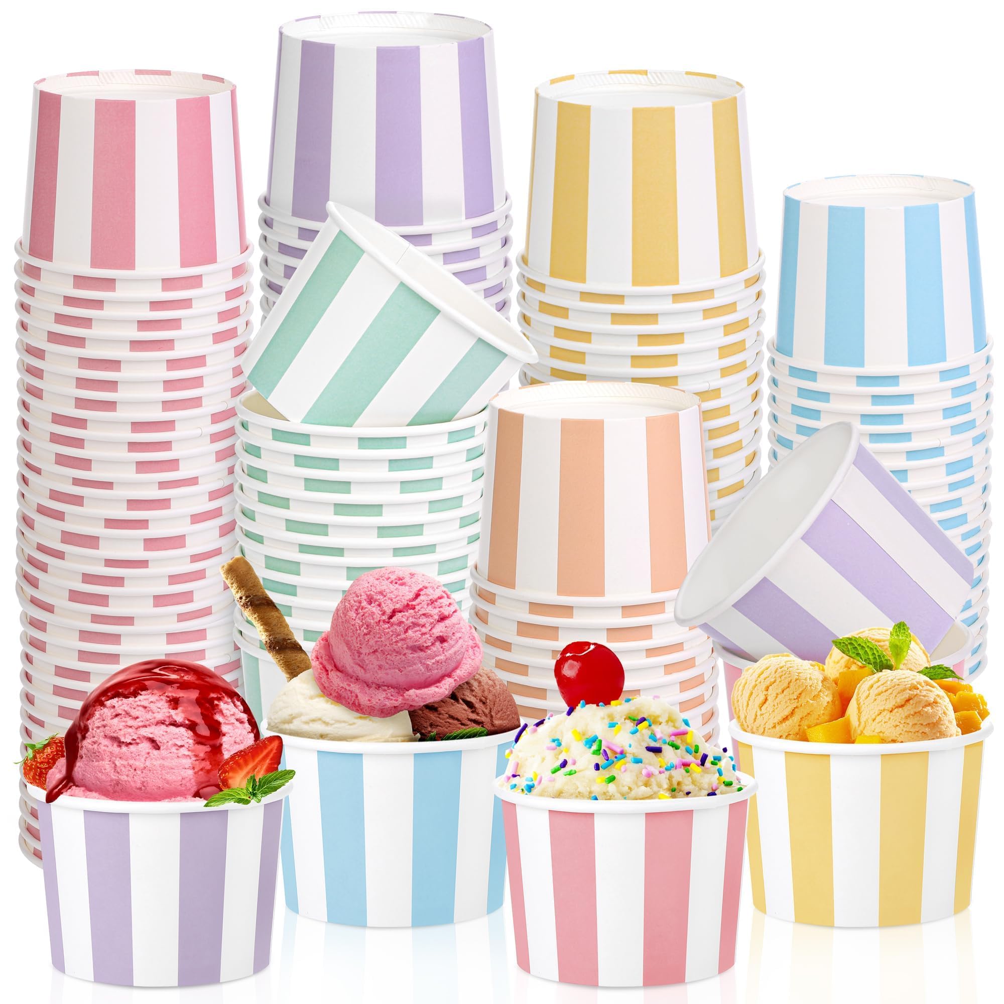 Aodaer 120 Pack Paper Ice Cream Cups 8 Ounces Disposable Dessert Bowls Ice Cream Containers Soup Snack Dessert Yogurt Sundae Bowls for Cold & Hot Foods, Birthday Party Bar Supplies, 6 Colors