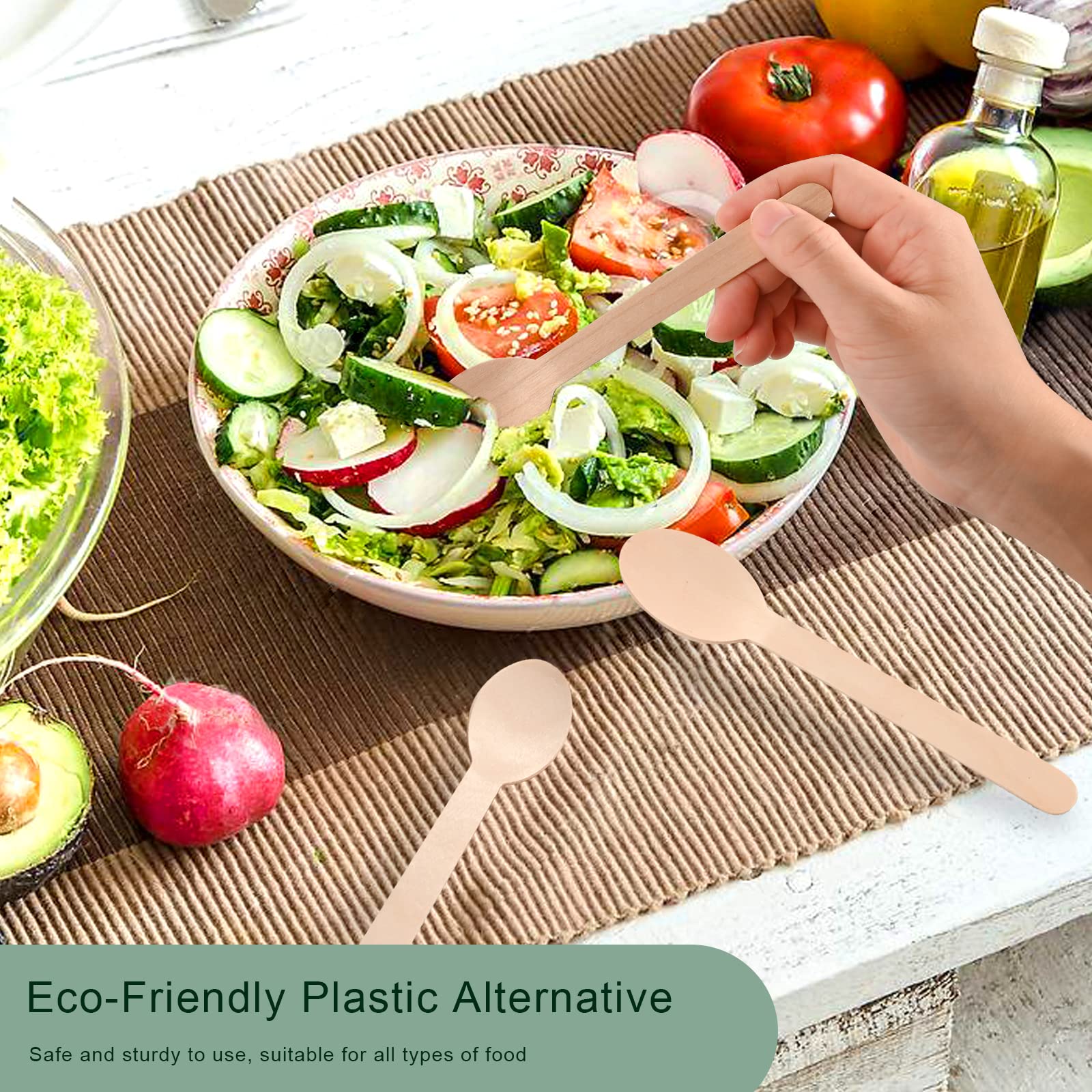 Disposable Wooden Spoons for Eating - 300Pcs Natural Wooden Spoons Disposable, Biodegradable and Compostable Wooden Cutlery for Dining, Ice Cream Dessert Spoons
