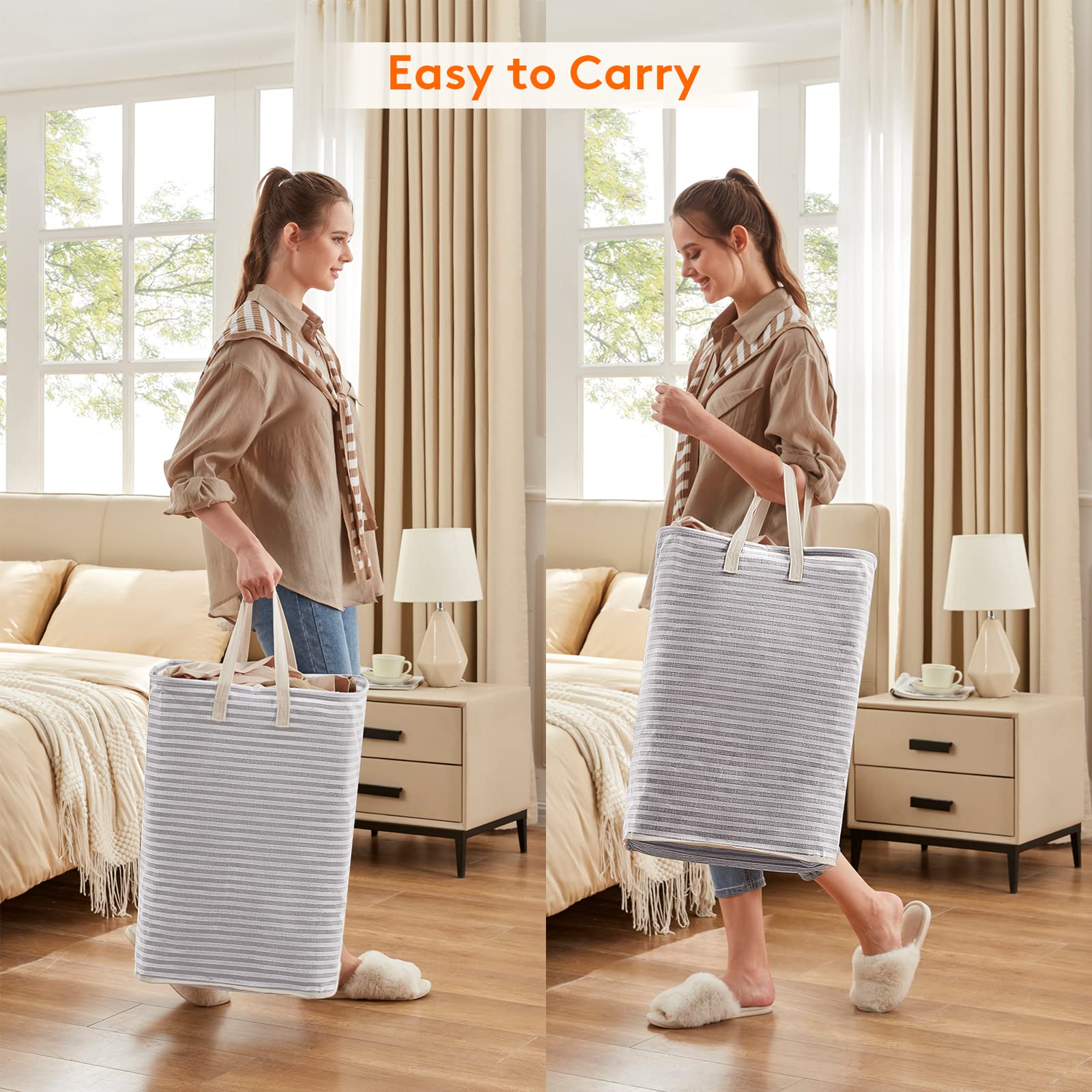 Lifewit 3-Pack 80L Freestanding Laundry Hamper, Large Collapsible Laundry Baskets with Easy Carry Extended Handles, Waterproof Clothes Hamper in Bedroom, Bathroom, Laundry Room, College Dorm, Grey