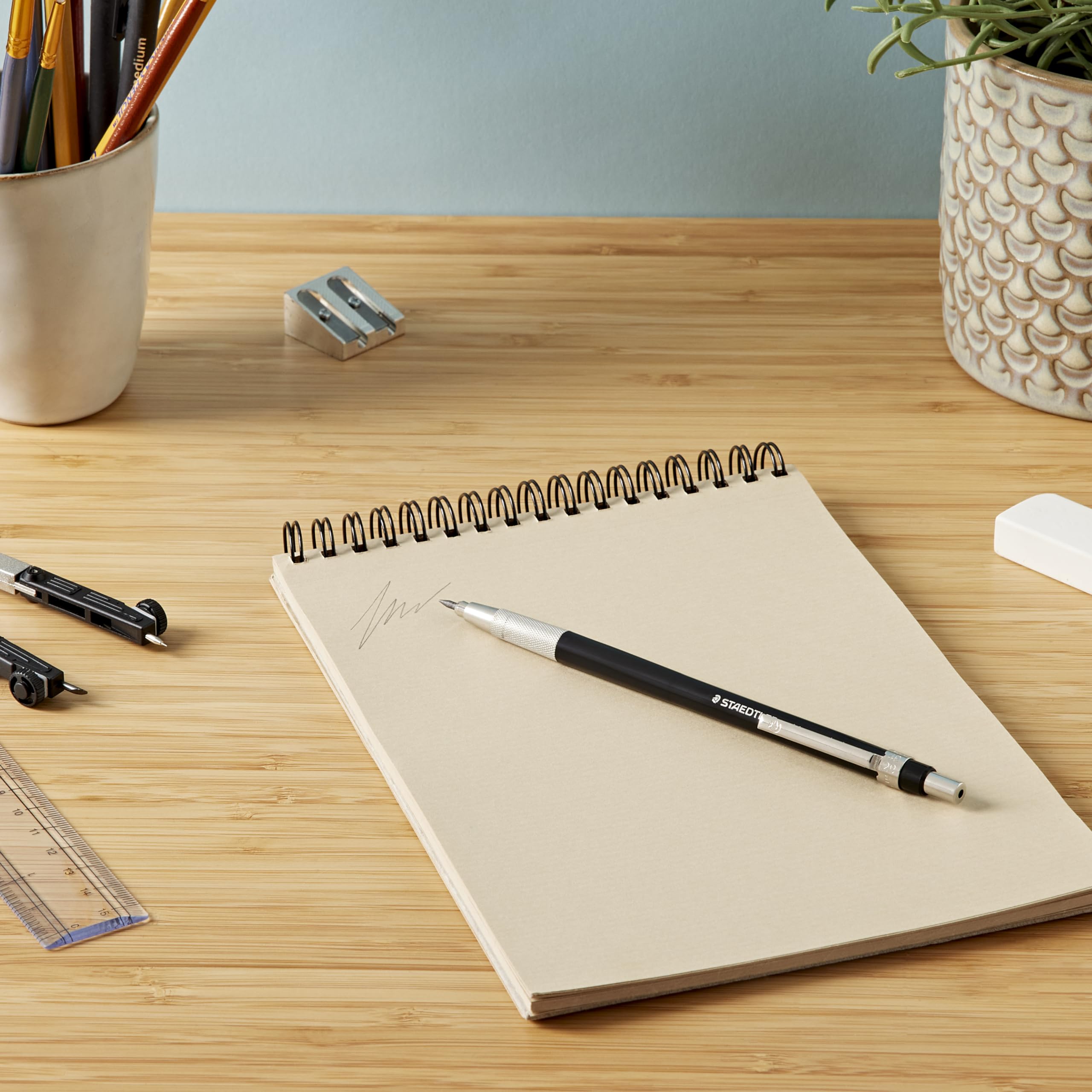 STAEDTLER 780 C BKP6 Mars Technico Leadholder Clutch Pencil with Built-In Sharpener - HB, 2mm Line Width (Pack of 1 + FREE Eraser)