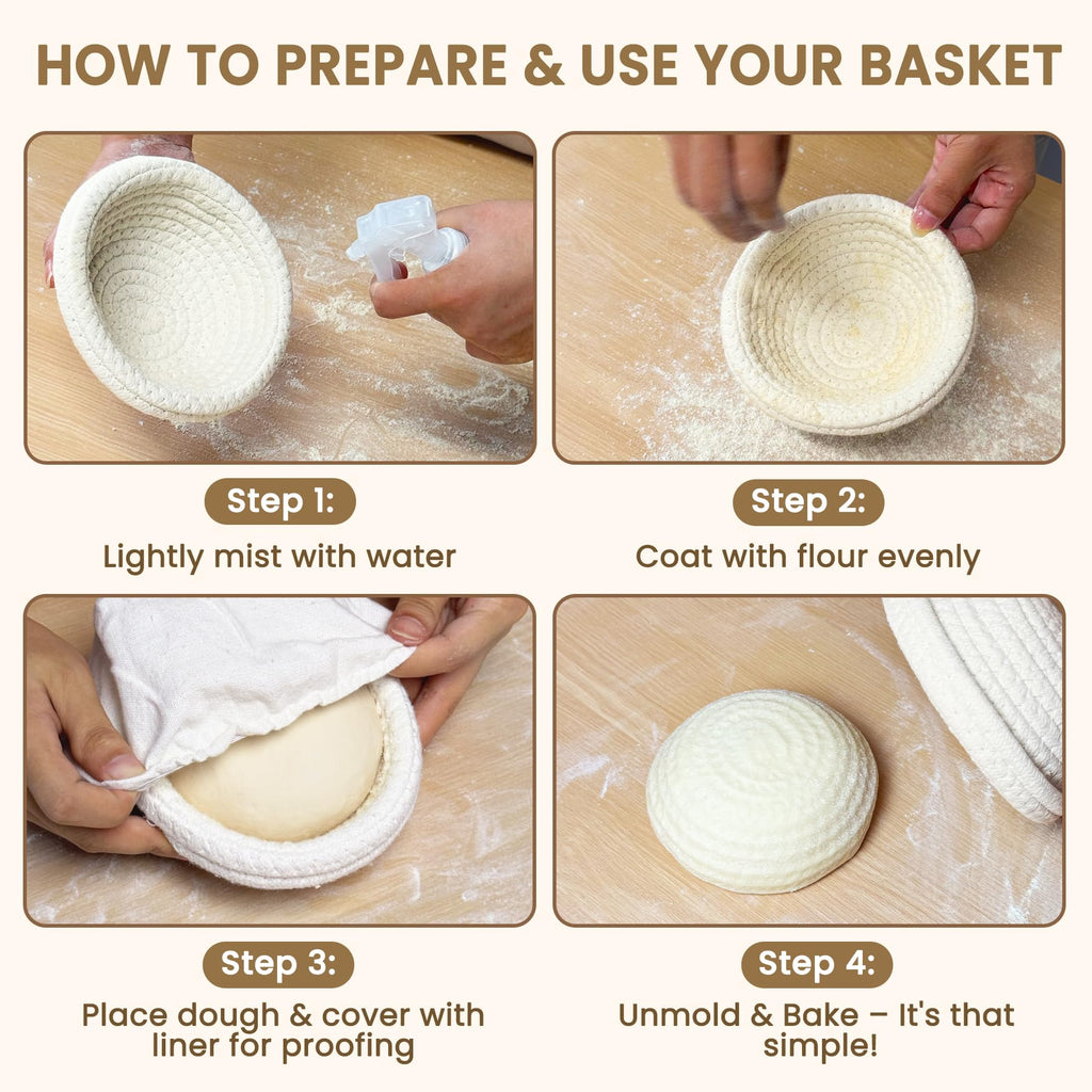 Mini Banneton Proofing Basket (5.5'', Set of 6), Natural Cotton Rope Small Banneton Basket & Liner, Sourdough Proofing Basket for Bread Bowls & Small Loaves