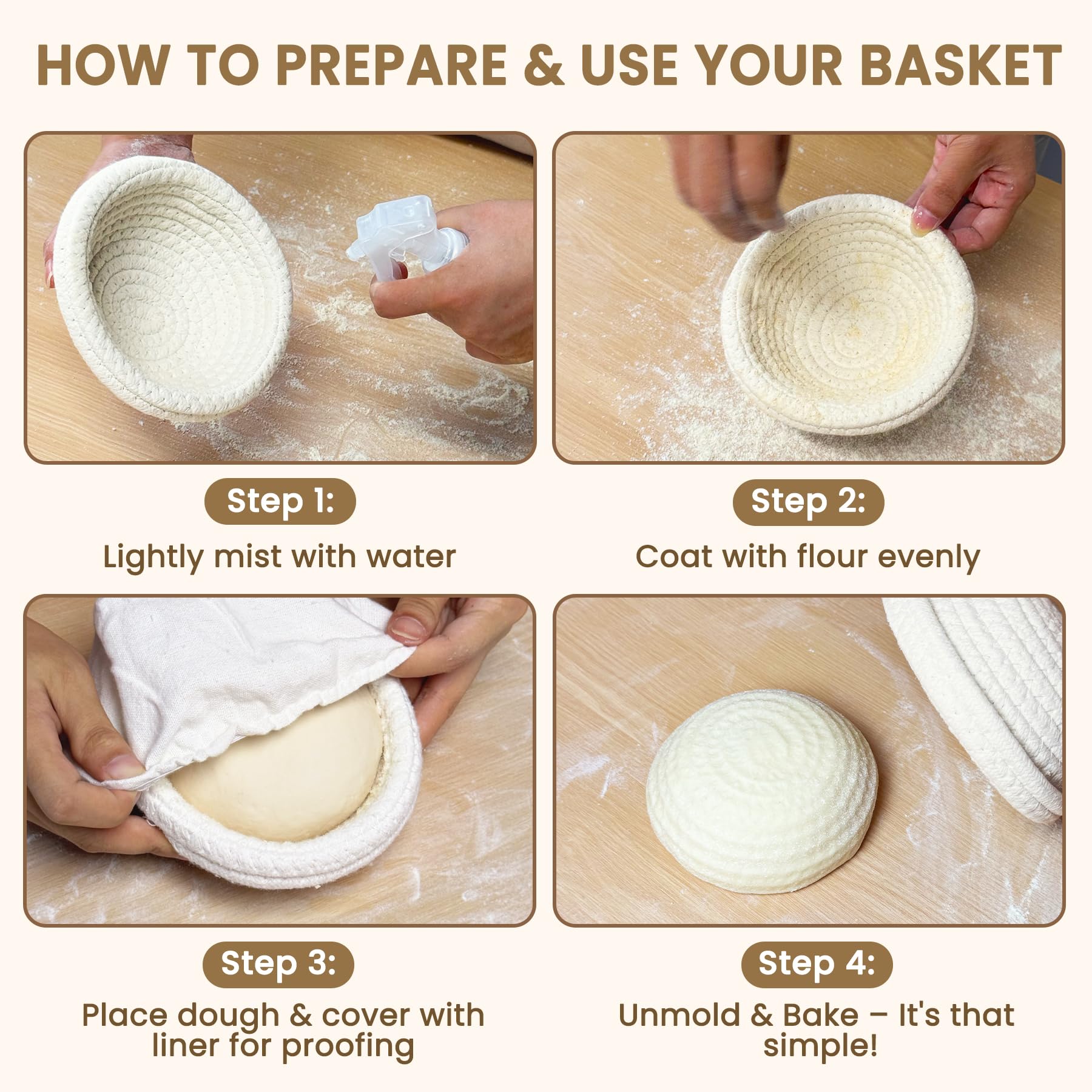 Mini Banneton Proofing Basket (5.5'', Set of 6), Natural Cotton Rope Small Banneton Basket & Liner, Sourdough Proofing Basket for Bread Bowls & Small Loaves