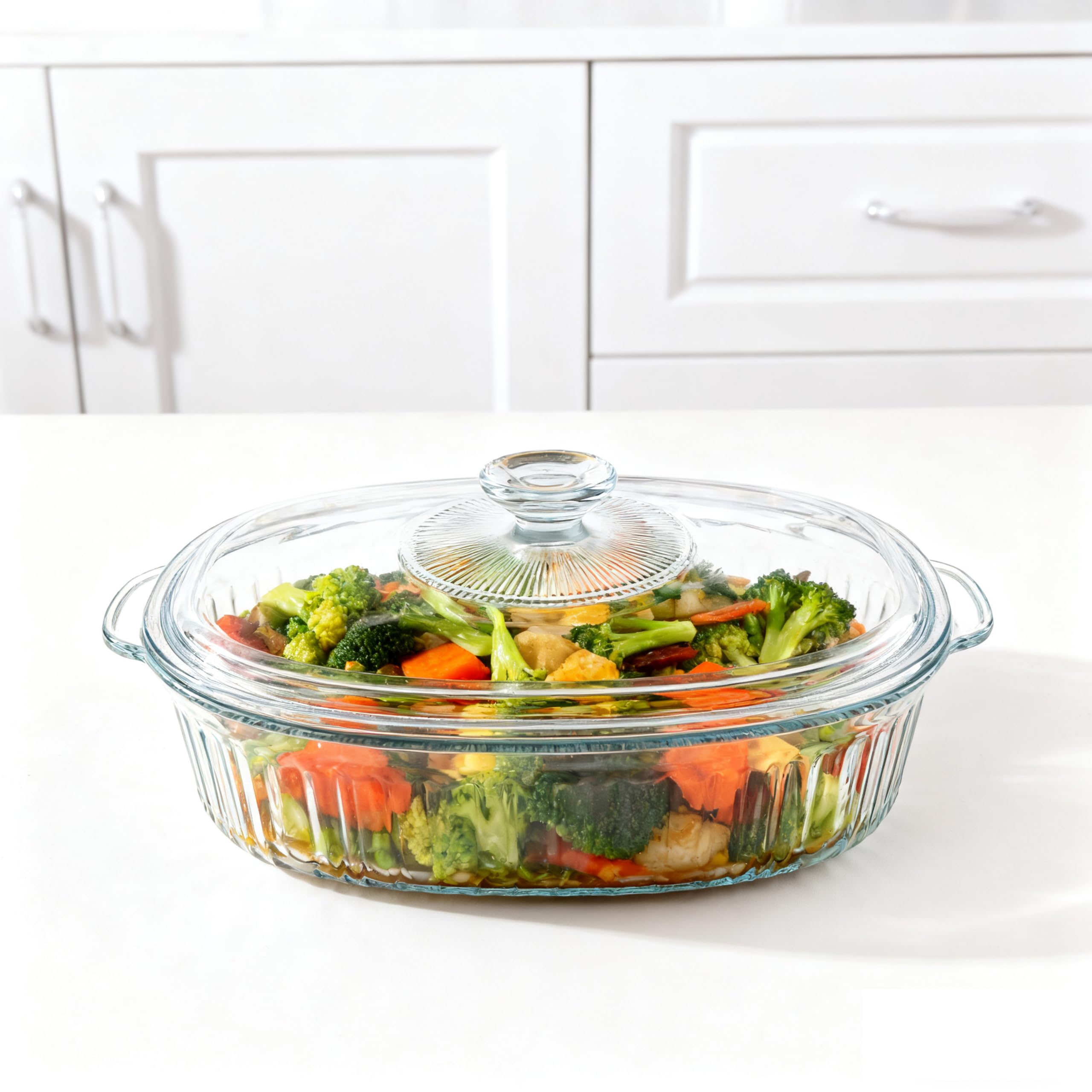 Vitrignis Casserole Dish With Lid - 3qt Glass Baking Dishes For Oven - Clear oval Glass Casserole Dish - Cookware For Cooking, Baking, Serving