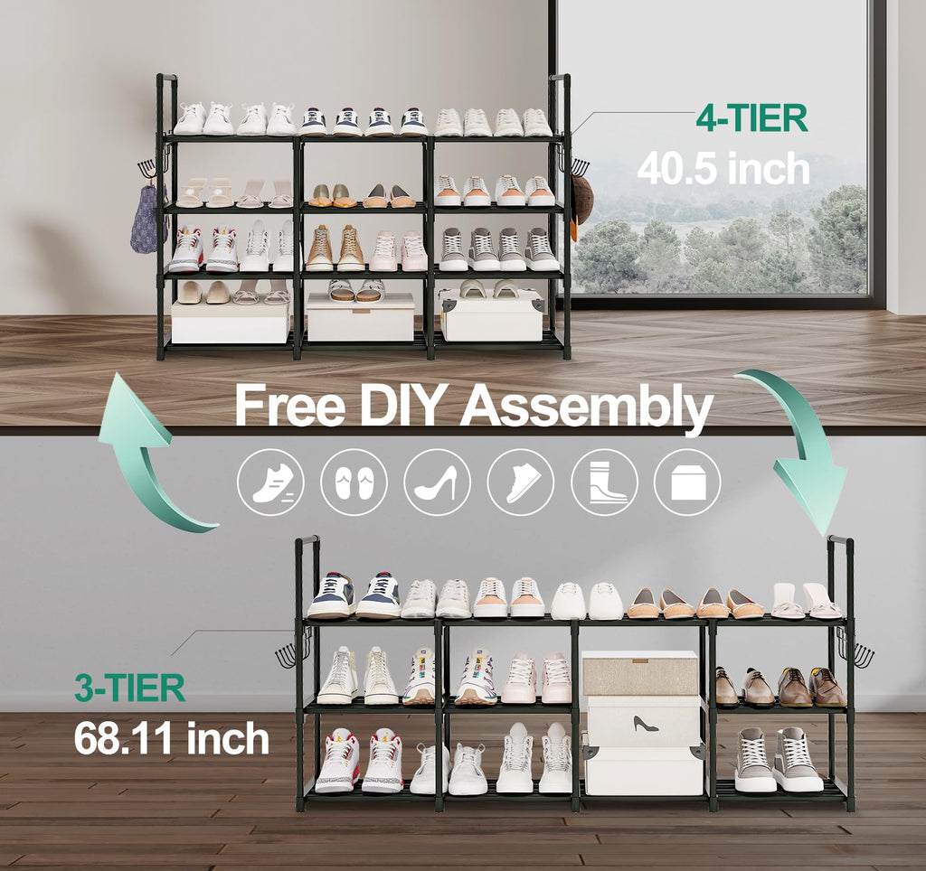 4 Tier Shoe Rack, Wide Shoe Racks,Holds 24-30 Pairs of Shoes,Shoes Rack for Closet,Show Rack