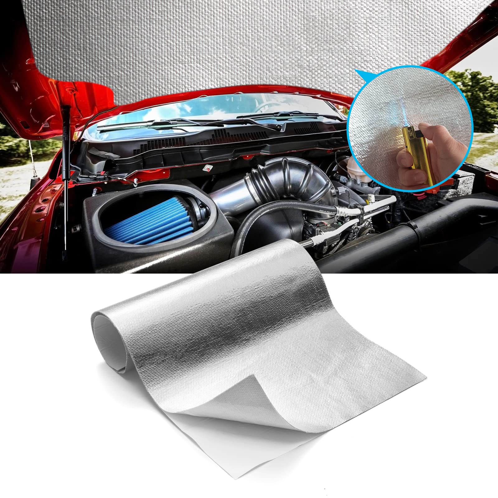 FLASLD Aluminized Heat Shield Mat Thermal Barrier Adhesive Backed Heat Blanket 12'' X 24'', Fiberglass Insulation Reflective Material High Temp Protection