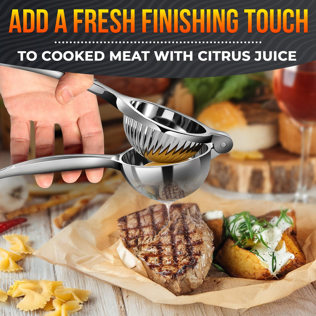 Stainless Steel Lemon Squeezer Manual - Threaded Groove Fresh Lemon Juicer Hand Press Stainless Steel Lemon Squeezer Manual Press Heavy Duty for Restaurant, Kitchen - Ergonomic Handle Lemon Press