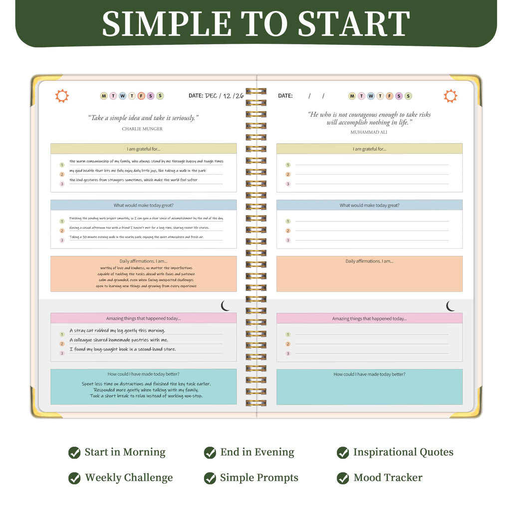 The Gratitude Journal for Women & Men, 5 Minutes Daily Gratitude Journal, Guided Prompts & Quotes For More Positive Vibes, Mindfulness, Happiness, Affirmations and Self-Reflection - Pink