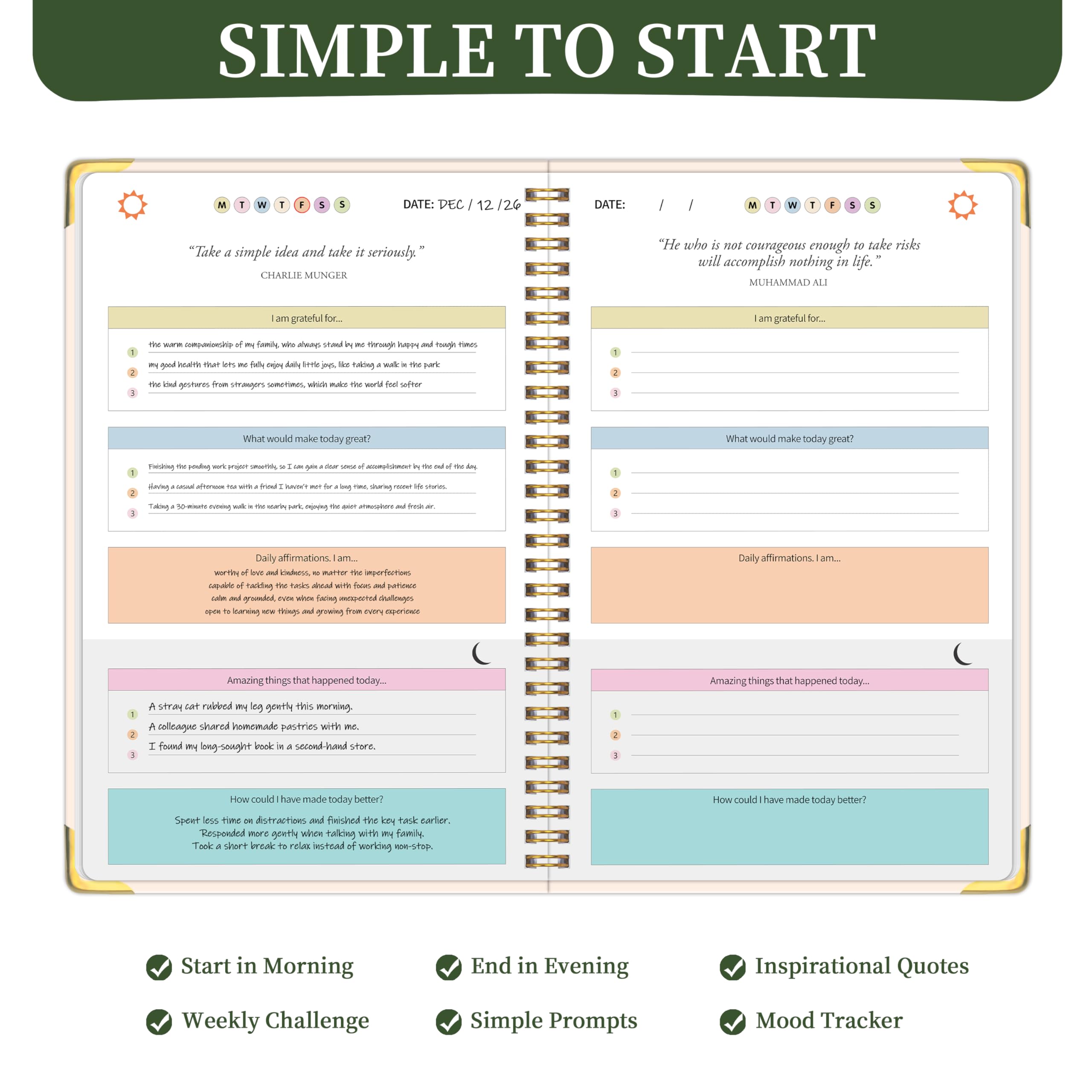 The Gratitude Journal for Women & Men, 5 Minutes Daily Gratitude Journal, Guided Prompts & Quotes For More Positive Vibes, Mindfulness, Happiness, Affirmations and Self-Reflection - Pink
