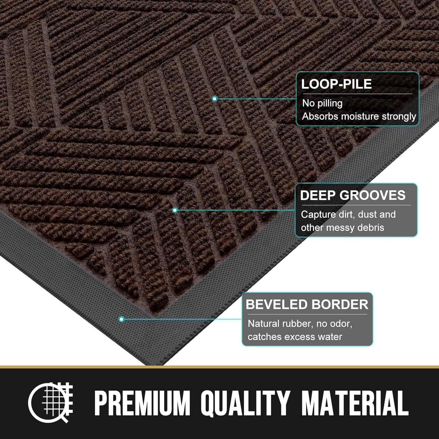 OLANLY Front Door Mat Outdoor Indoor, Heavy Duty Non Slip Rubber Mat, Absorbent Outdoor Rug, Easy Clean Welcome Mat, Low Profile Entryway Rugs, 29.5"x17", Dark Brown