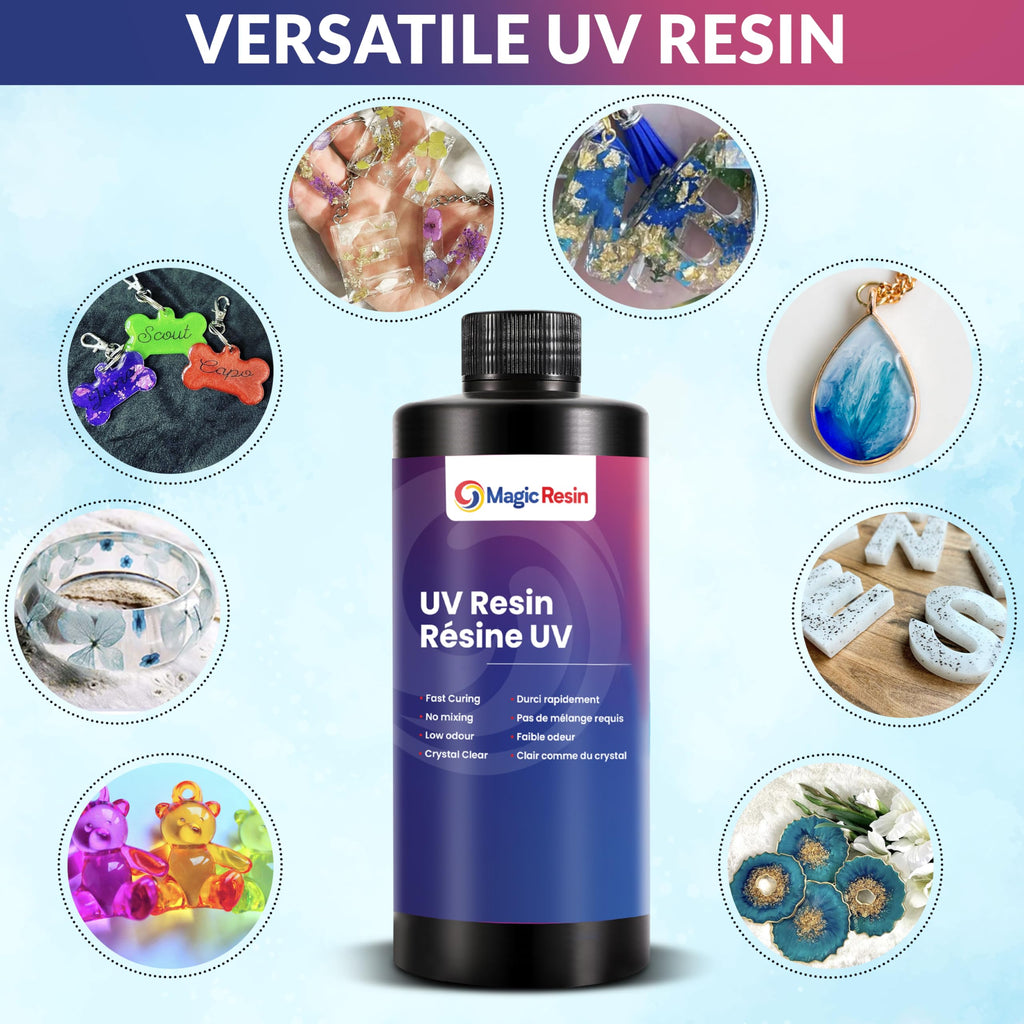 Magic Resin | 500 ml (500g) | UV Resin for Crafting | Crystal Clear, Fast Curing and Non-Yellowing | Perfect for Jewelry, Coating, Small Casting, and DIY Projects | Easy to Use No Mixing