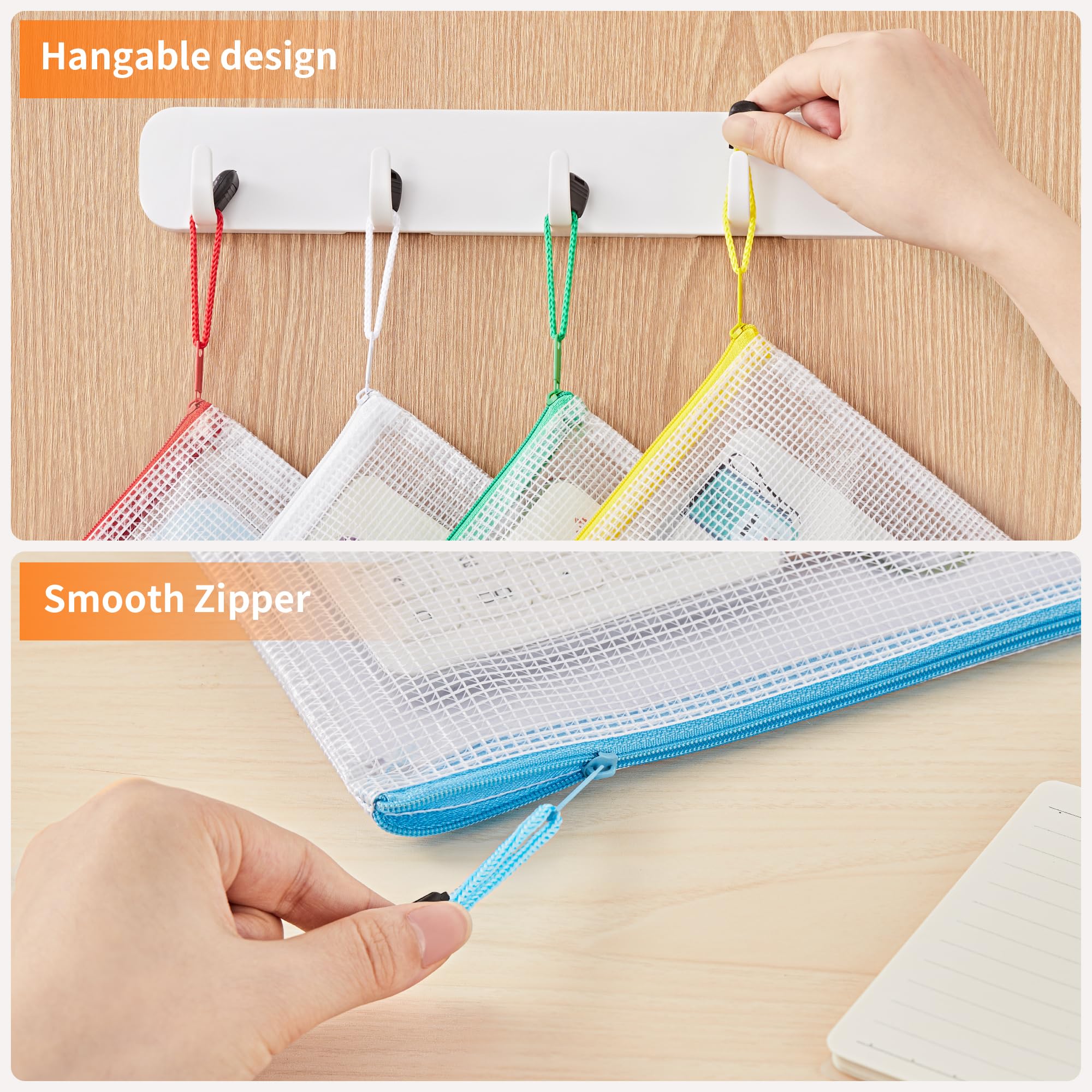 JARLINK 36 Pack 10 Colors Zipper Mesh Document Pouch, A4 Letter Size Mesh Bags for Board Games & Puzzles, Waterproof Document Zipper Pouches for Office School Supplies, Toys, Cosmetics Travel Storage