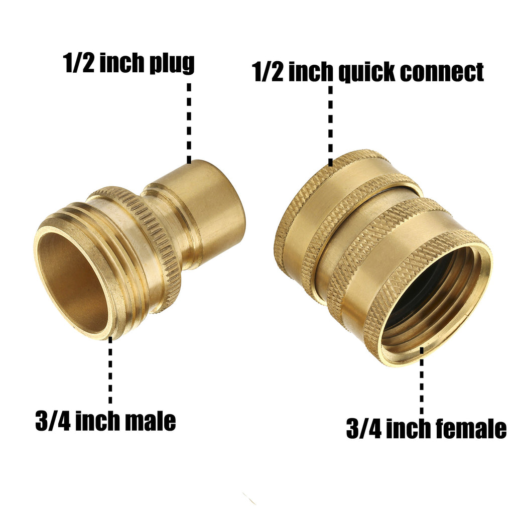 M MINGLE Garden Hose Quick Connect Fittings, 3/4 Inch GHT Solid Brass, Quick Connector Set, 2-Pack