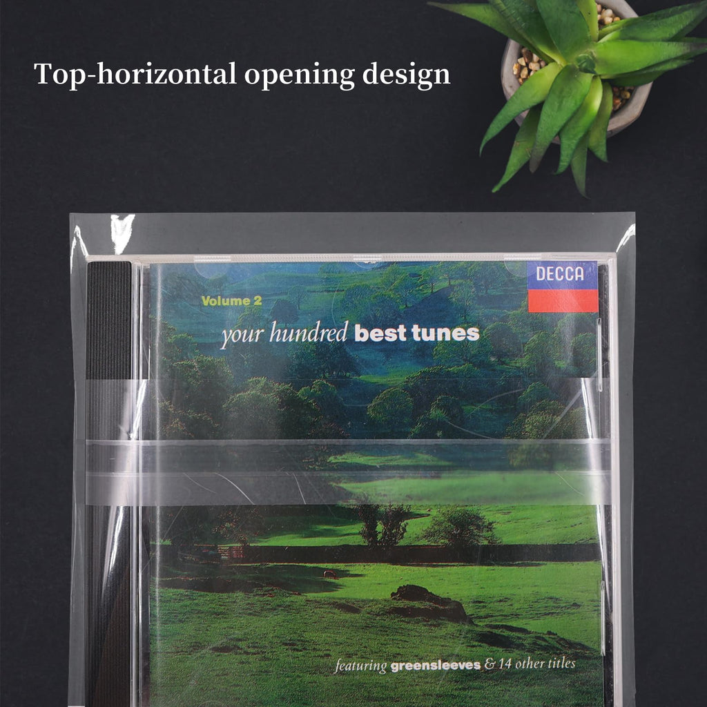 CD Outer Sleeves Clear Sticky Plastic Protective Sleeve Anti-Static for Standard CD and DVD Storage - 100Pcs