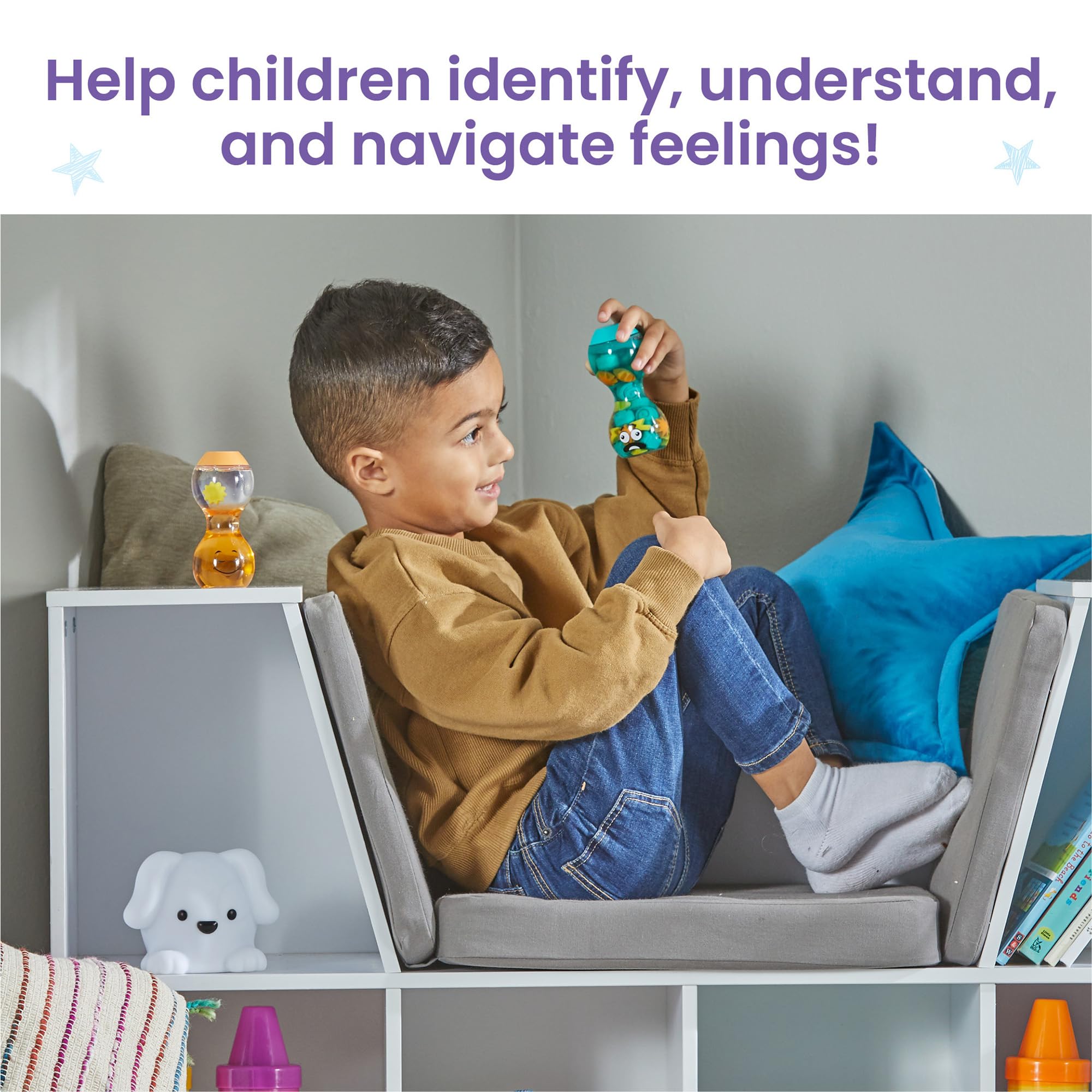 Hand2mind Express Your Feelings Sensory Bottles - Opposite Emotions, Calm Down Corner Supplies, Play Therapy, Mindfulness and Calming Toys for Kids, Social Emotional Learning Activities