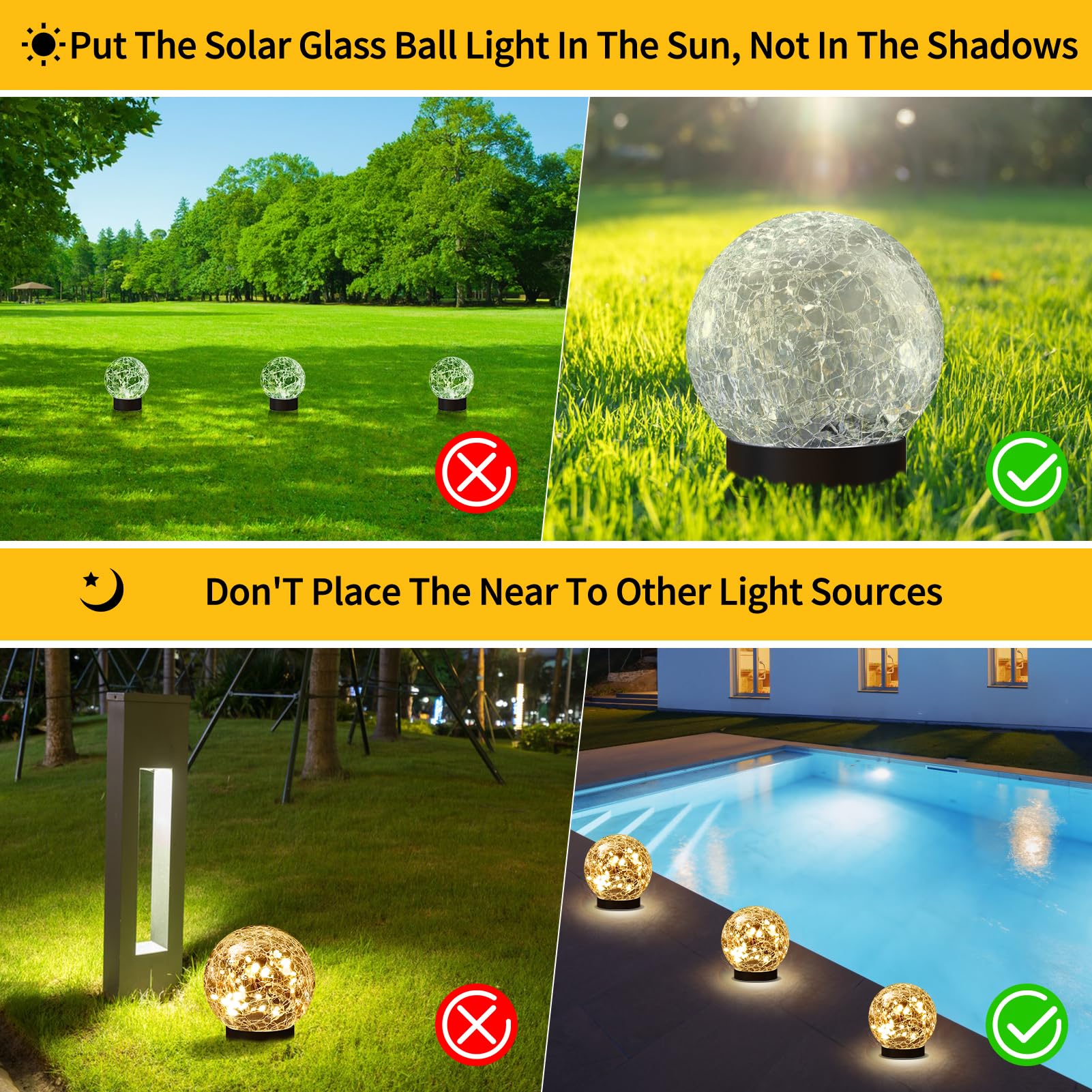 JKIMK Solar Globe Lights Outdoor Waterproof-Solar Balls Garden-Cracked Glass Ball Solar Lights Outdoor-Solar Orbs Outside-Outdoor Decorations Patio & Yard Lawn Backyard Decor