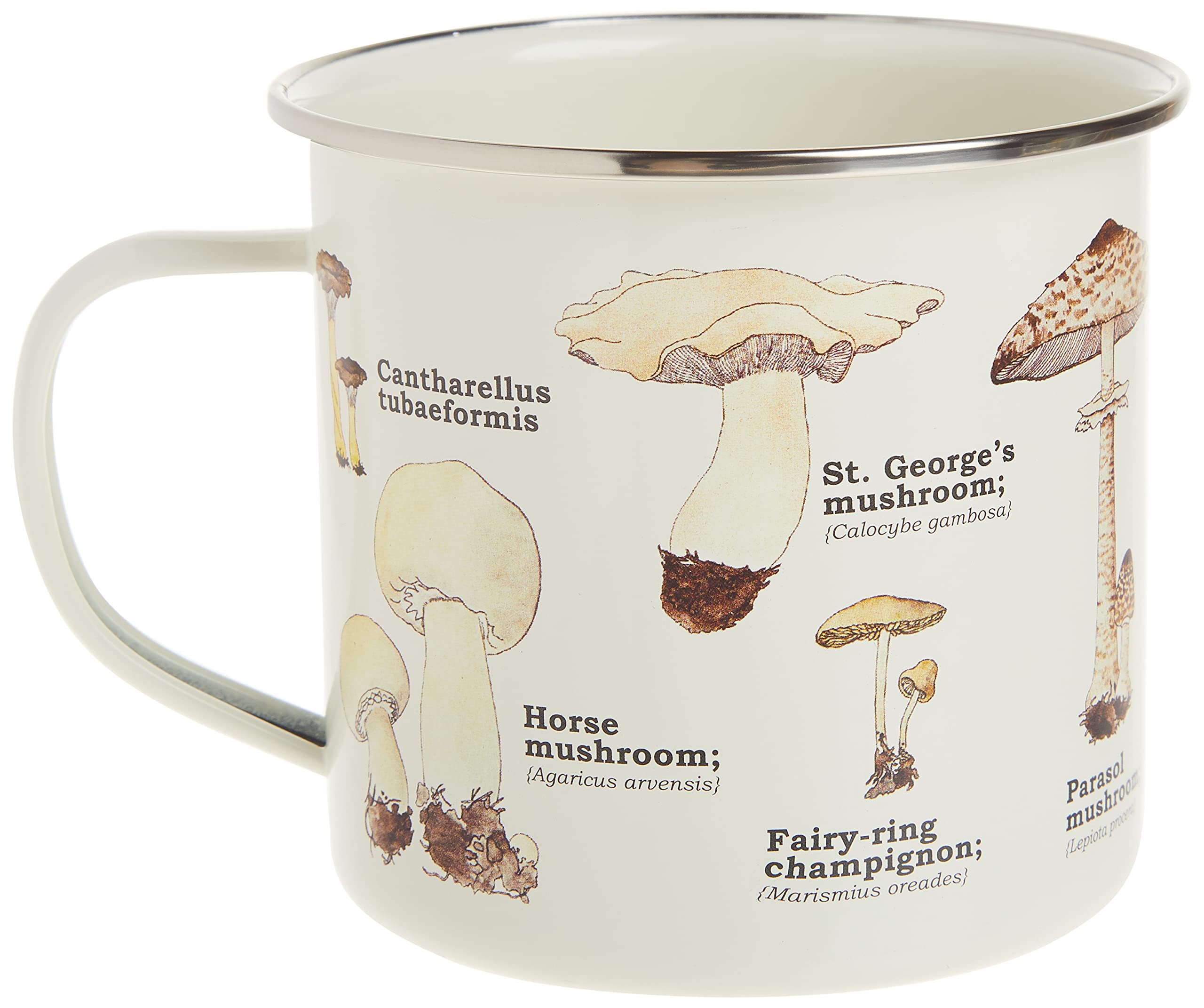 Gift Republic Mushroom Enamel Mug Camping Mug Large Metal Coffee Cup Foraging Fungi Nature Garden Hiking Gift Pretty Design Durable Drinking Cup 500ml