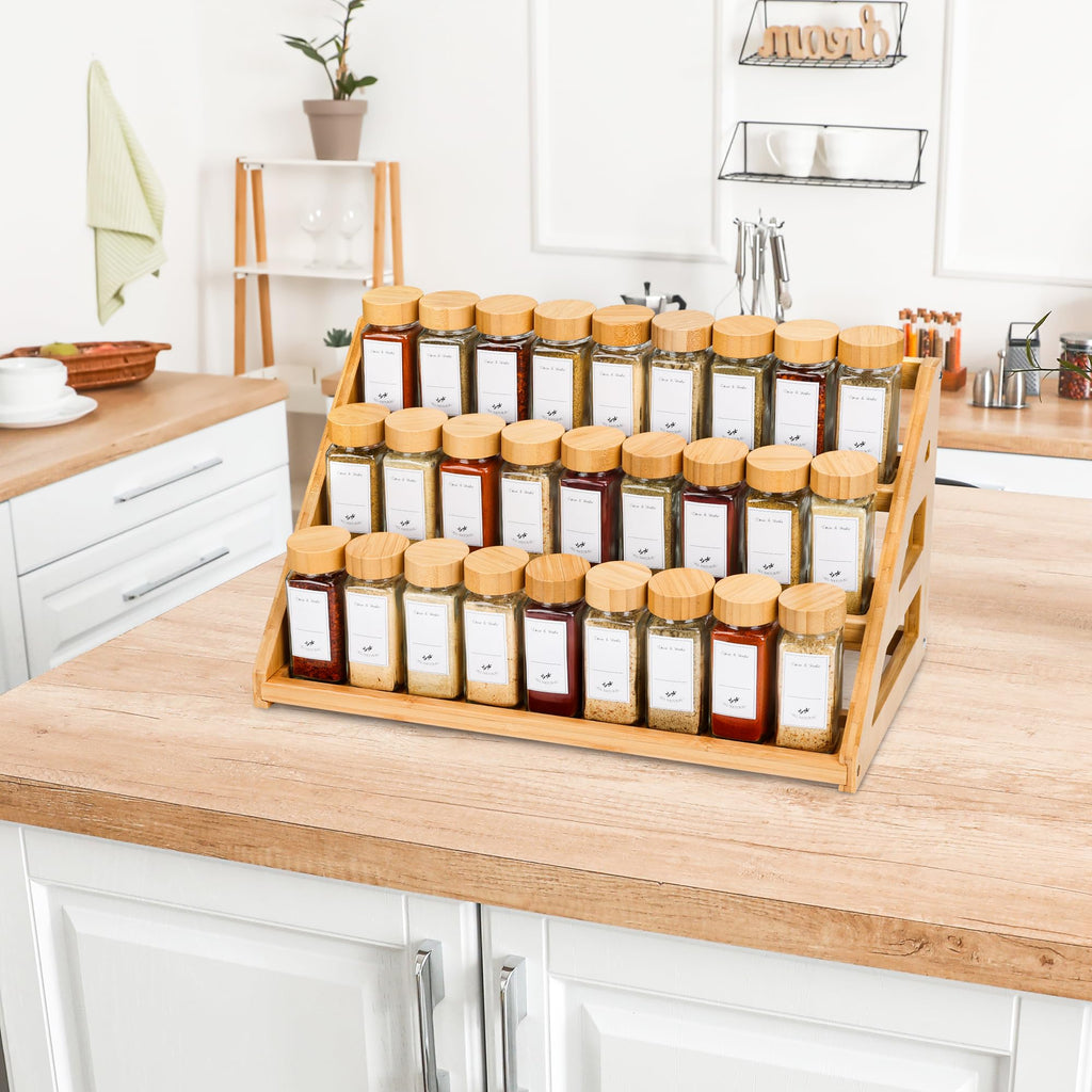MNADSFKJ Bamboo Tiered Spice Rack, for Countertop Spice Organizer for Pantry Spice Shelf Organizer Kitchen Spices Rack，Cabinet spice rack，Cabinet seasoning rack,Bamboo