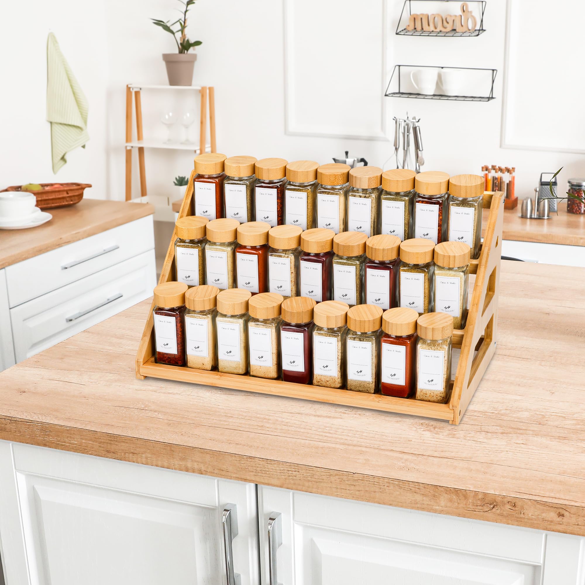 MNADSFKJ Bamboo Tiered Spice Rack, for Countertop Spice Organizer for Pantry Spice Shelf Organizer Kitchen Spices Rack，Cabinet spice rack，Cabinet seasoning rack,Bamboo