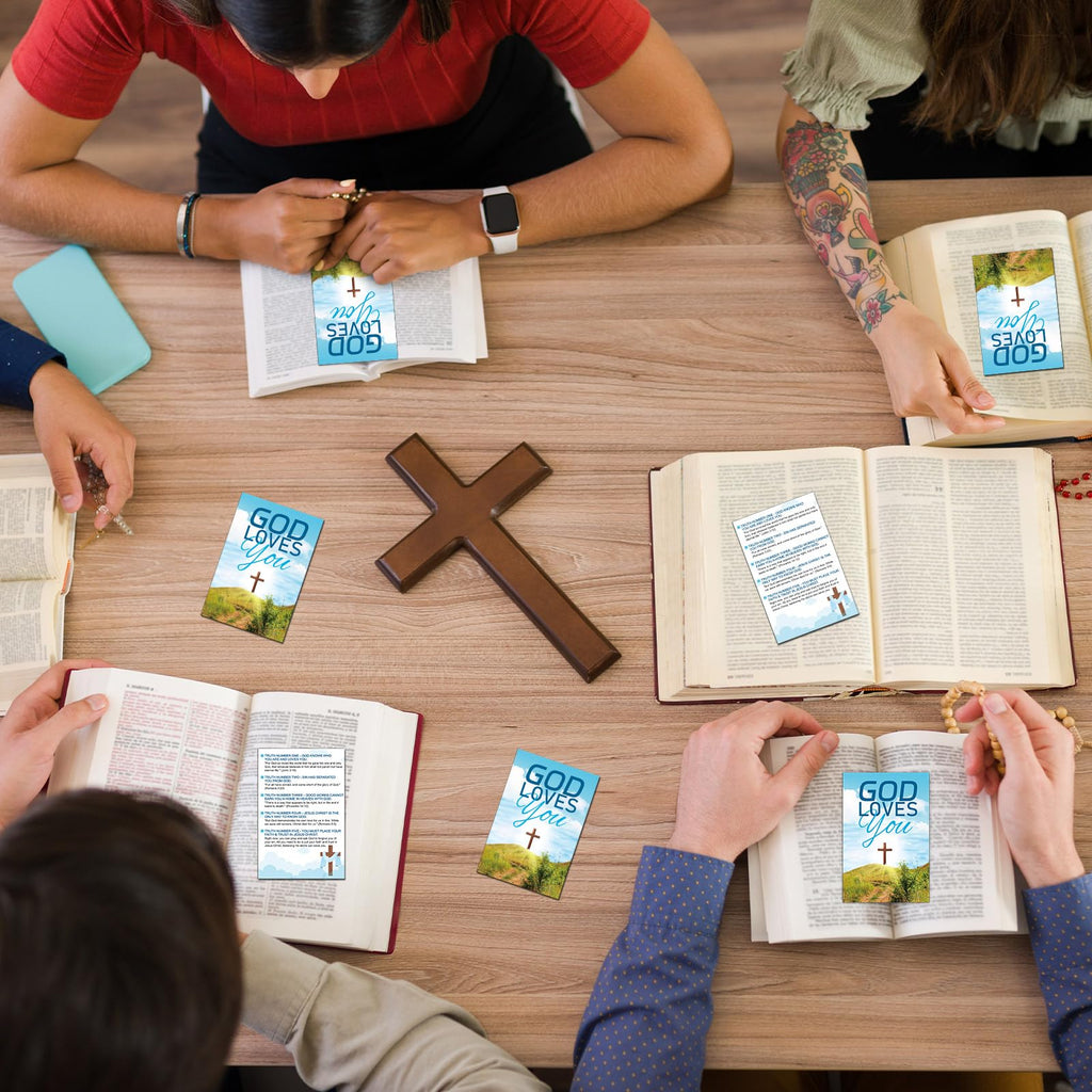 Noveread 200 Pcs Gospel Tract Card Salvation Cards Pocket Holy Postcard Prayer Postcards Christian Inspirational Bible Verses Bookmark for Christian Gift(God Loves You)