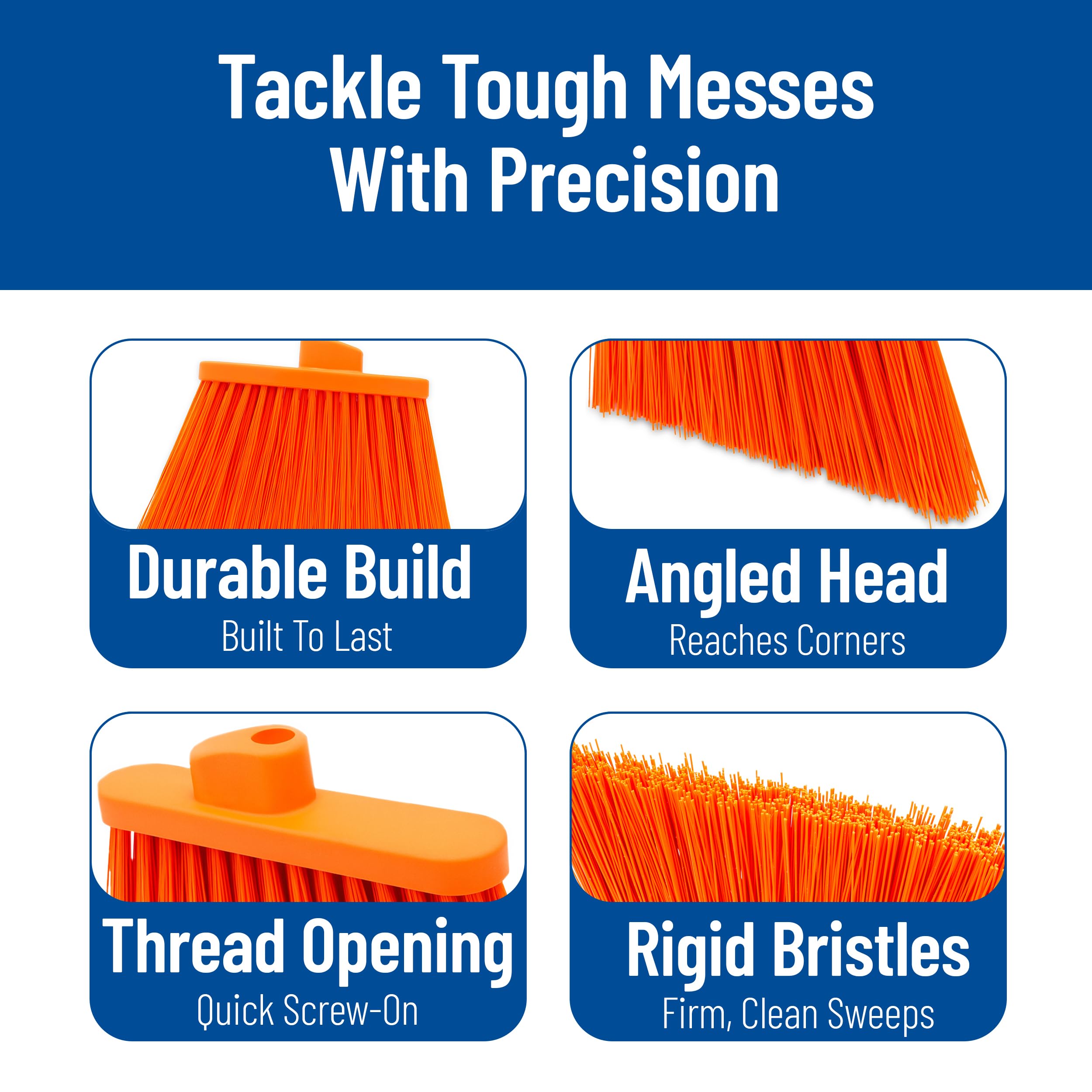 Sparta Sweeper Broom – 12 Inch Angled Outdoor Broom Head with Durable Polypropylene Bristles, Standard Thread Compatible for Home Garage or Kitchen Cleaning, Orange