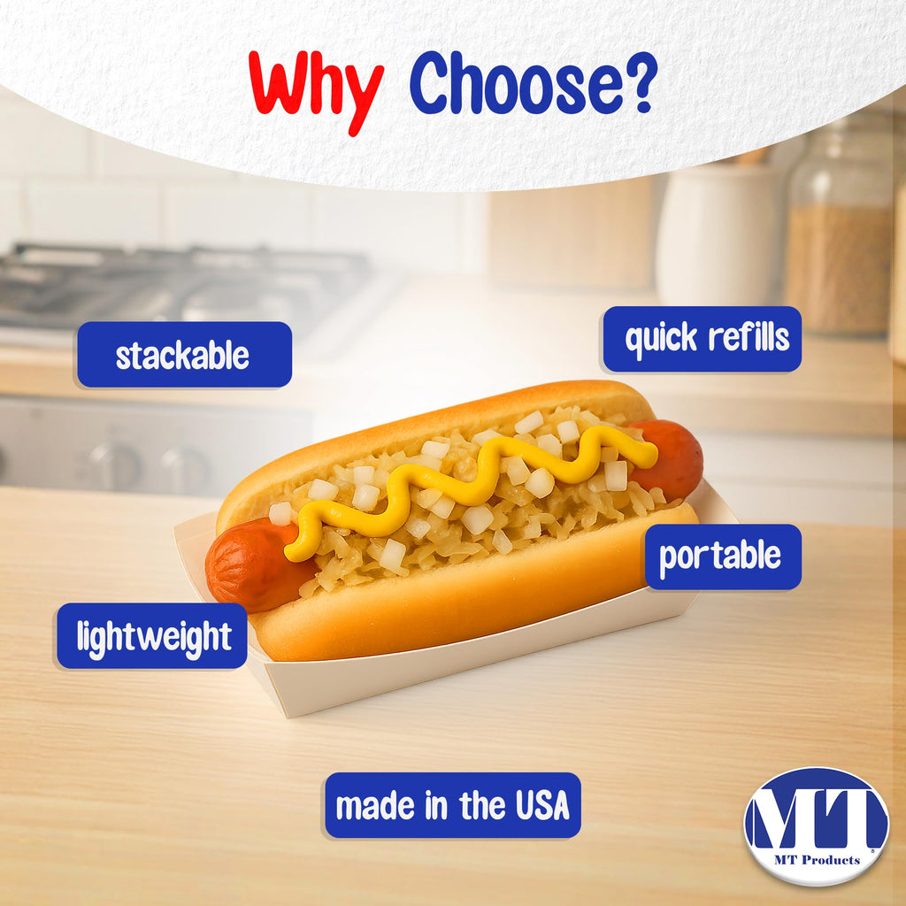 MT Products White Paper Hot Dog Tray/Plate - (Standard Size) Disposable Food Trays (Pack of 50) - Made in the USA