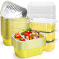 DEAYOU 50 Pack Small Aluminum Pans with Lids, 1.5 LB Heavy Duty Disposable Foil Cake Baking Tins, Bread Loaf Pans Takeout Food Containers for Leftover, Meal Prep, Freezer, 6.3" x 4.4" x 2.1", 24oz
