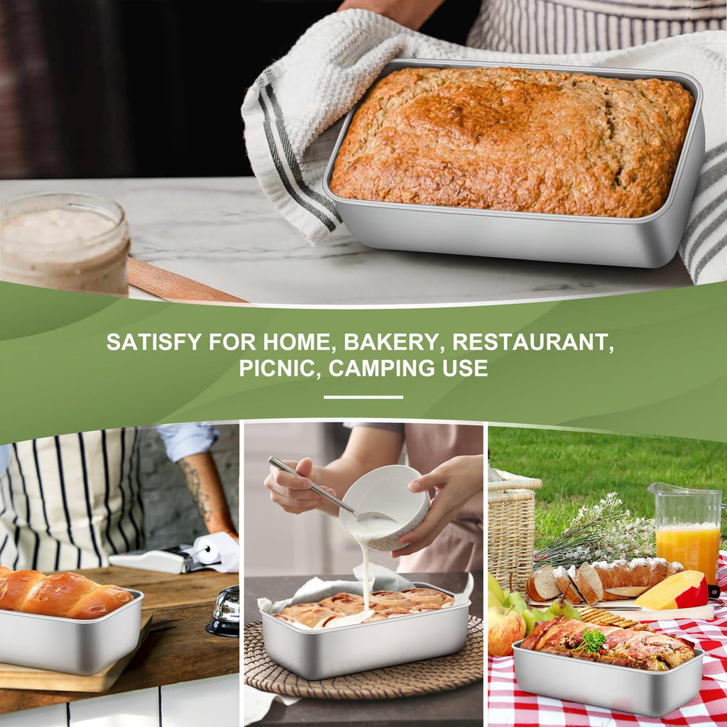 P&P CHEF Loaf Pan Set, 9-inch Bread Pans, Stainless Steel Loaf Toast Baking Pans for Bread Meatloaf Lasagna Cake, Healthy & Non Toxic, Oven & Dishwasher Safe, (Silver, 2Pcs)