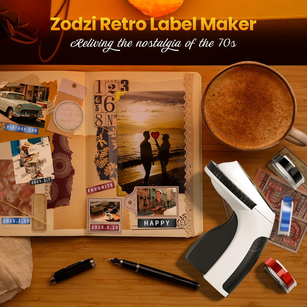 Zodzi Embossing Label Maker,Vintage Embossed Label Makers,Manual Retro Label Maker Machine for Home Office Scrapbook & Printmaking Supplies,Old School Embosser with 3 Rolls 3D Labeler Waterproof Tapes