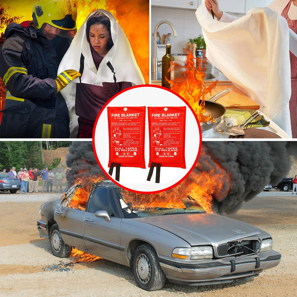 Fire Blanket for Kitchen Home Emergency - Fiberglass Blankets Fire Survival Suspension Flames Retardant Extinguisher for Stove Car Garage Office Camping Caravan BBQ School Fire Safety