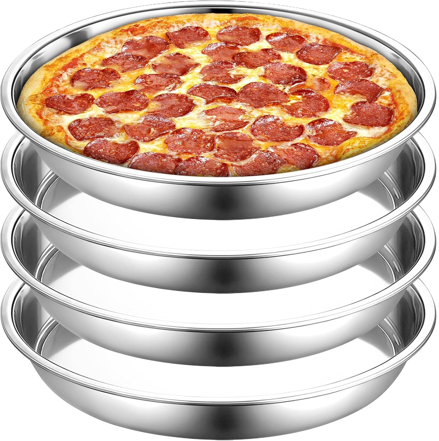 Elsjoy 4 Pack 13 Inch Stainless Steel Pizza Pan, Deep Dish Round Baking Pan Large Pizza Baking Tray, Heavy-Duty Pizza Dish Non-Stick Baking Sheet for Oven, Dishwasher Safe