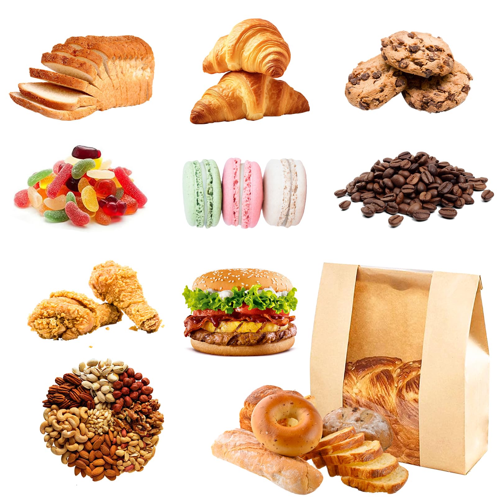 50 Pcs Paper Bread Bags for Homemade Bread Sourdough Bread Bags with Window Brown Kraft Paper Bakery Bread Bags Loaf Bags-13.7x8.2x3.5 inch