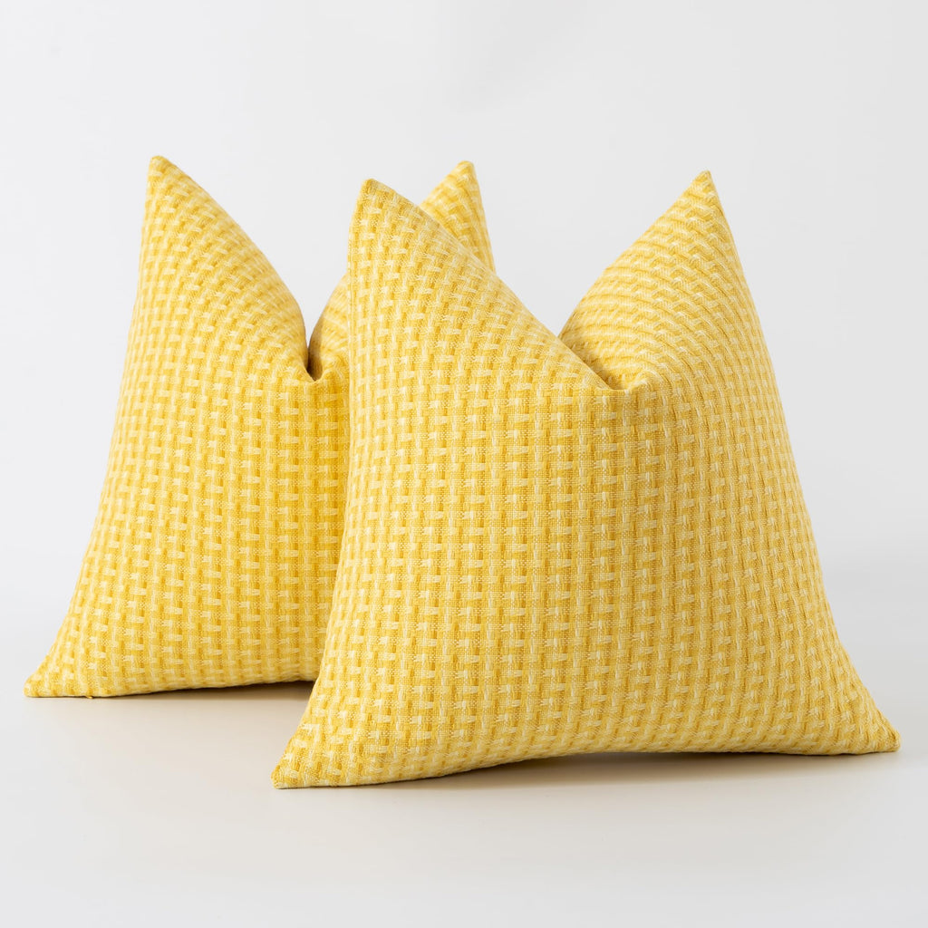 Kevin Textile Outdoor Waterproof Throw Pillow Covers Pack of 2 Weaving Texture Water Resistant Outside Decorative Cushion Covers for Garden Patio Tent Balcony Bench Couch Sofa 16x16 Inch, Yellow