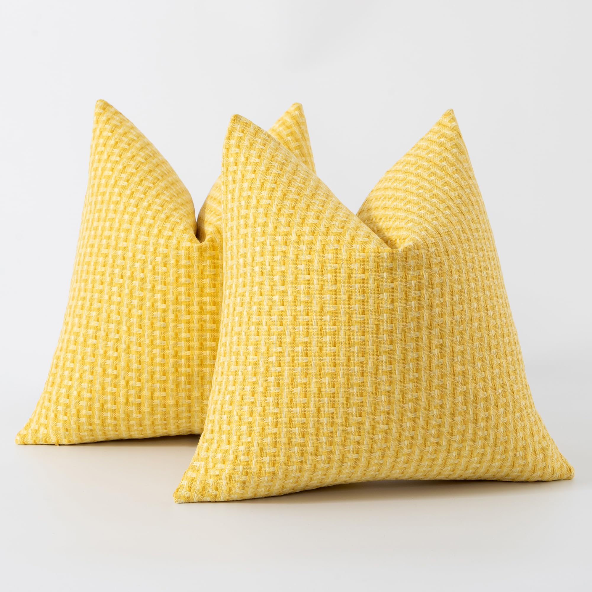 Kevin Textile Outdoor Waterproof Throw Pillow Covers Pack of 2 Weaving Texture Water Resistant Outside Decorative Cushion Covers for Garden Patio Tent Balcony Bench Couch Sofa 16x16 Inch, Yellow