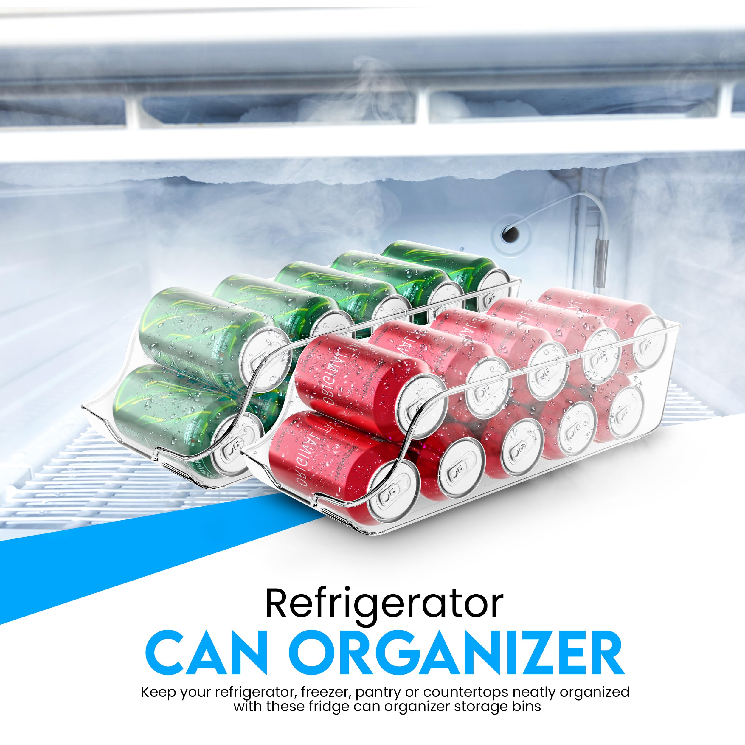 KICHLY Pack of 4 Can Organizer for Pantry - Soda Can Organizer for Refrigerator - Can Storage Organizer Pantry, Fridge & Freezer Organizers and Storage (Clear)