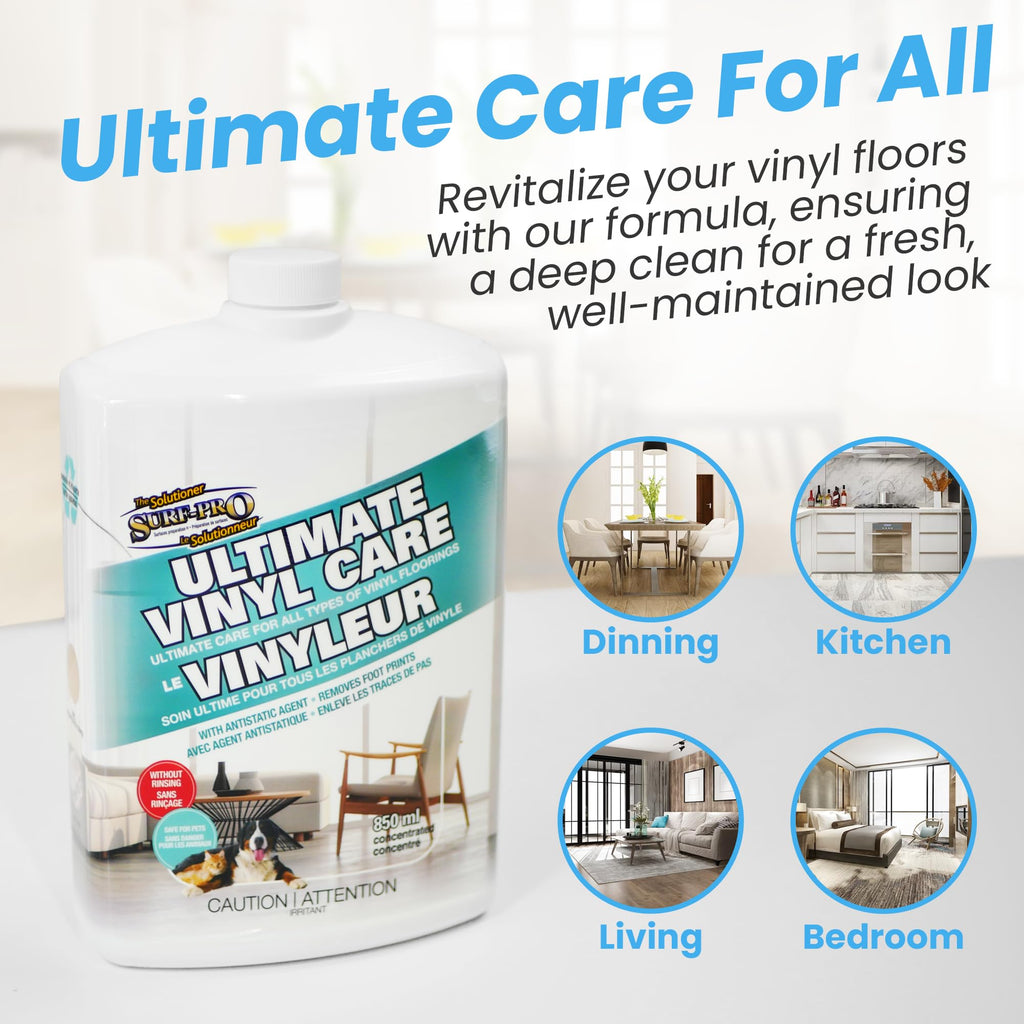 Surf-Pro Ultimate Vinyl Care Solution – 850ml | No-Rinse, Fast-Drying Solution for WPC, SPC & LVT | Subtle Scent | Concentrated | Made in Canada
