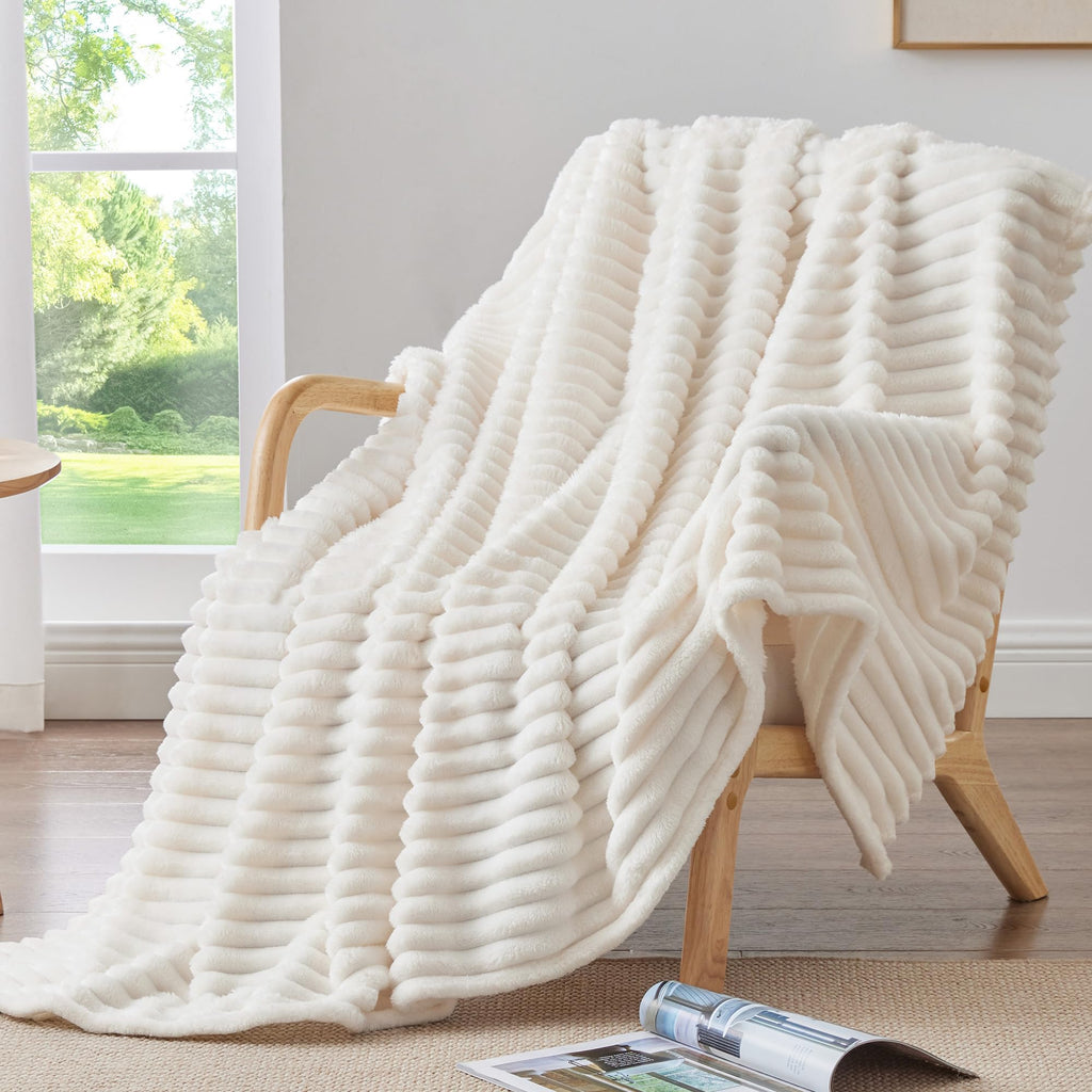 BEDELITE Fuzzy Twin Blanket for Bed - Cream White Fluffy Cozy Soft Plush Warm Fleece Blankets for Winter, Bedroom Valentine's Day Decor Gifts for Him Her