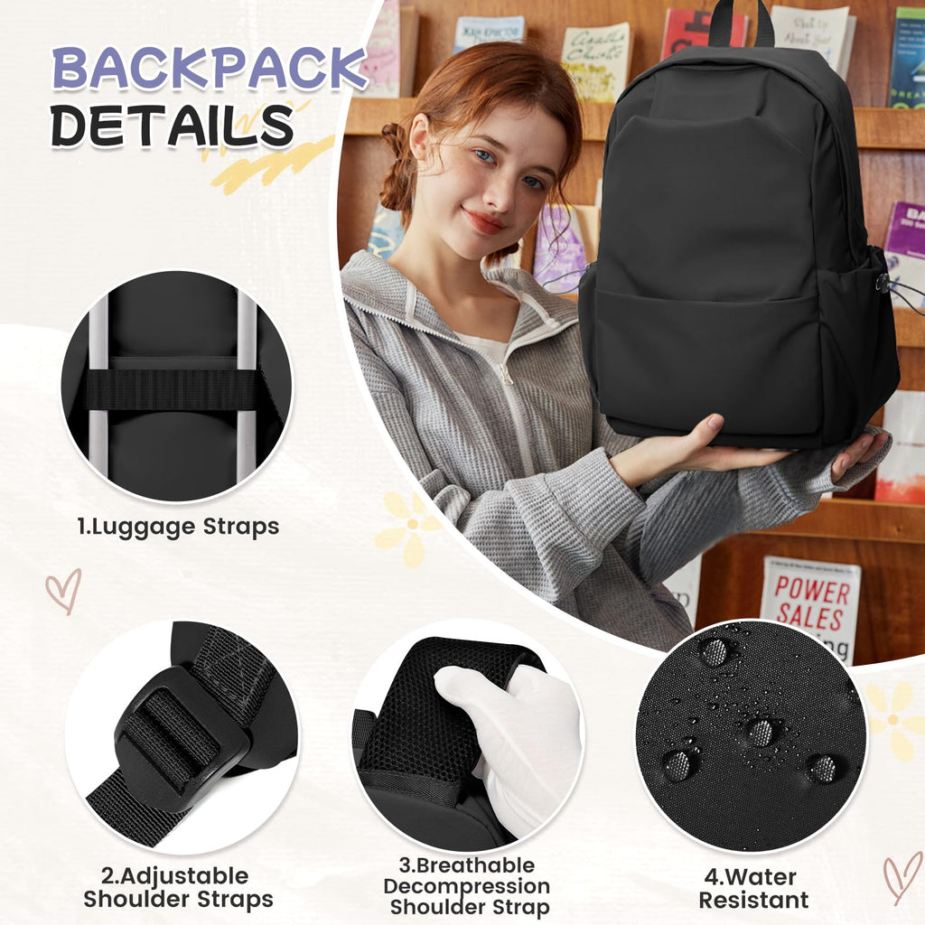 School Backpack for Women Men College High School Bag for Boys Girls Casual Daypack Laptop Backpack Waterproof Black Bookbag